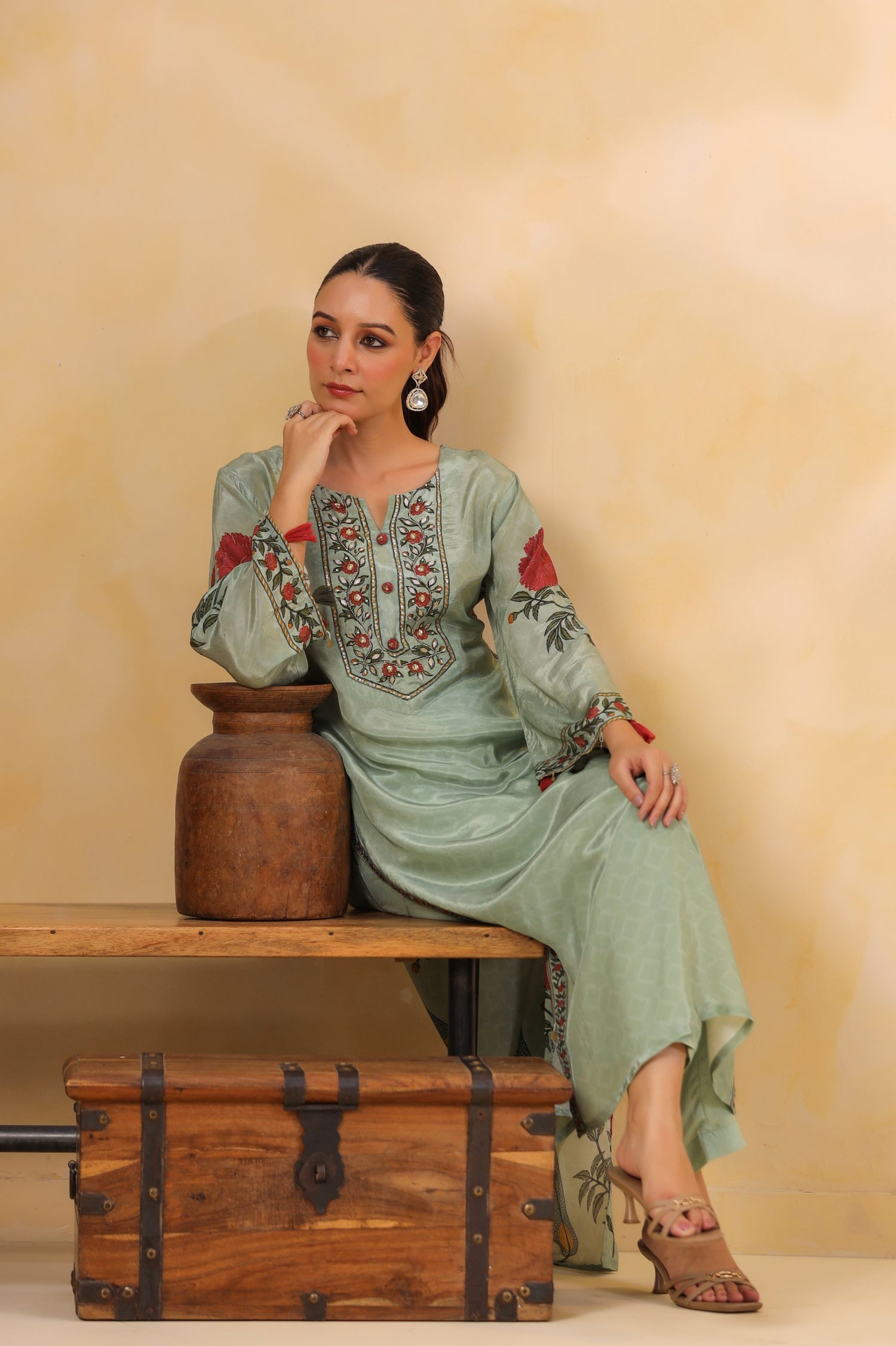 Sage Blossom Embroidered Set