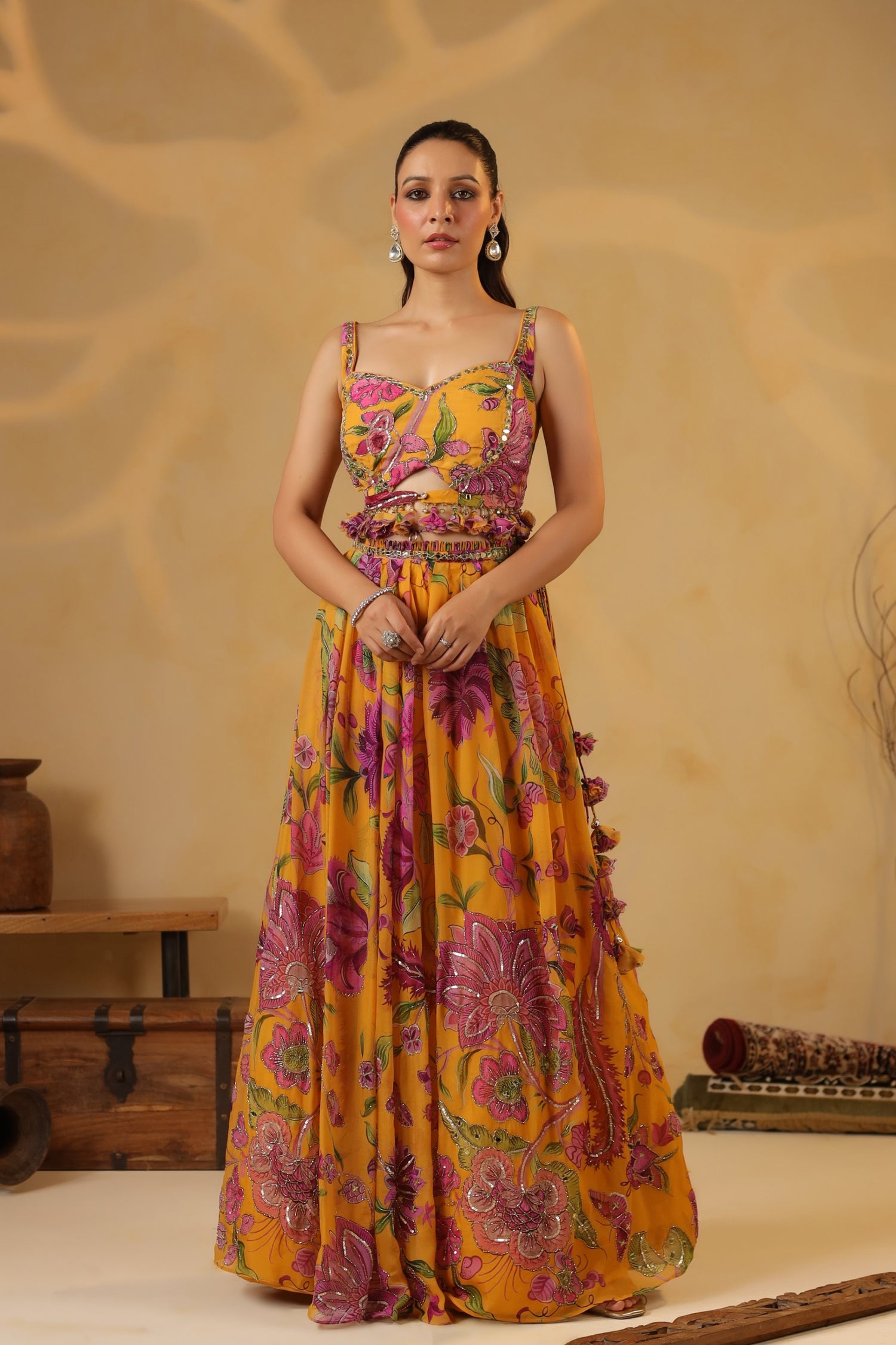 Tropical Bloom Mirror Lehenga