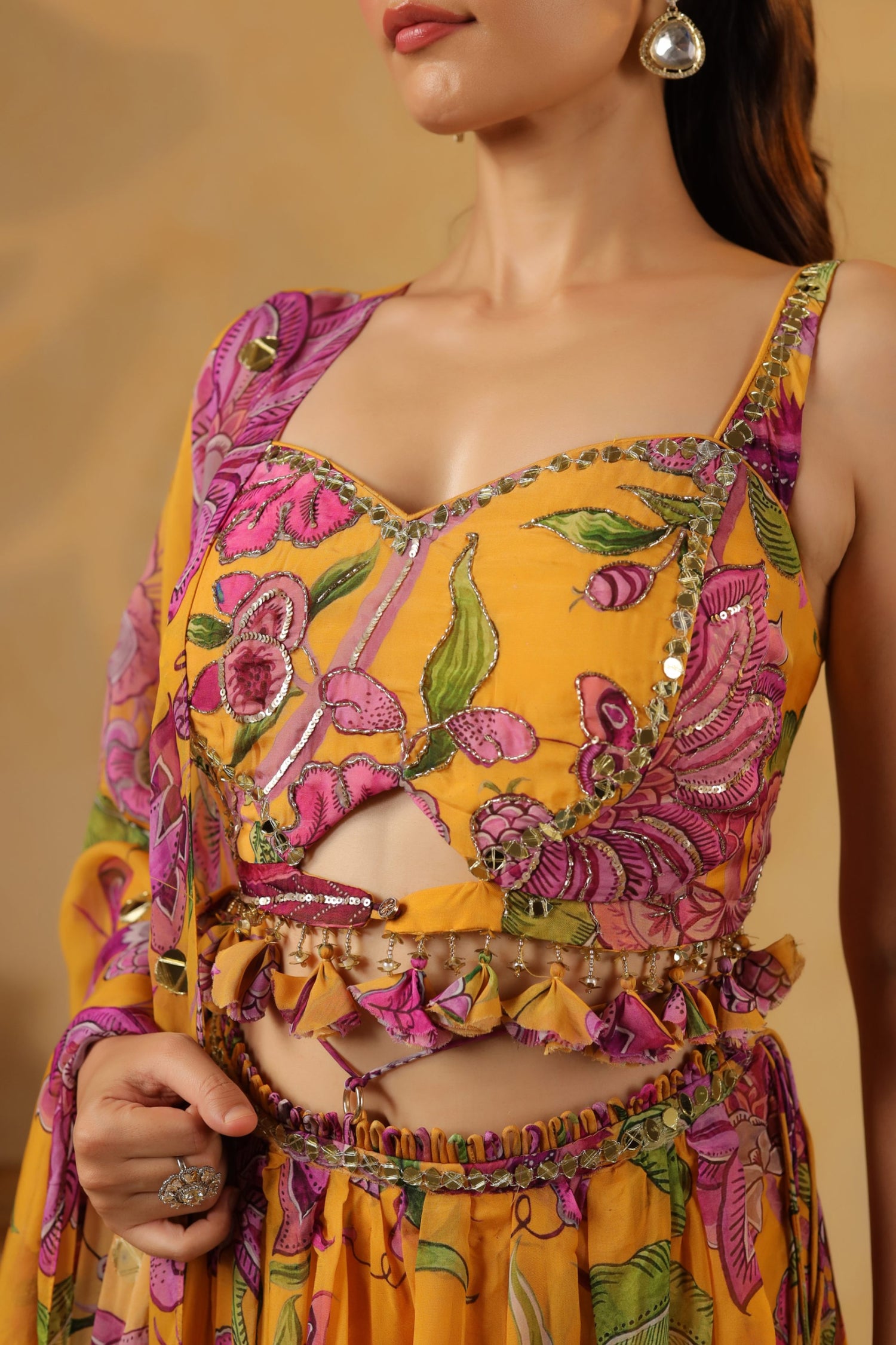 Tropical Bloom Mirror Lehenga