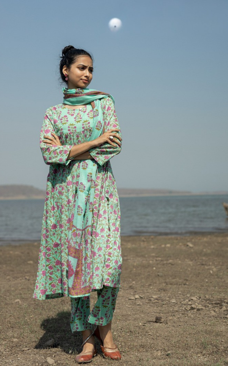 Mint Blossom Kurta Set