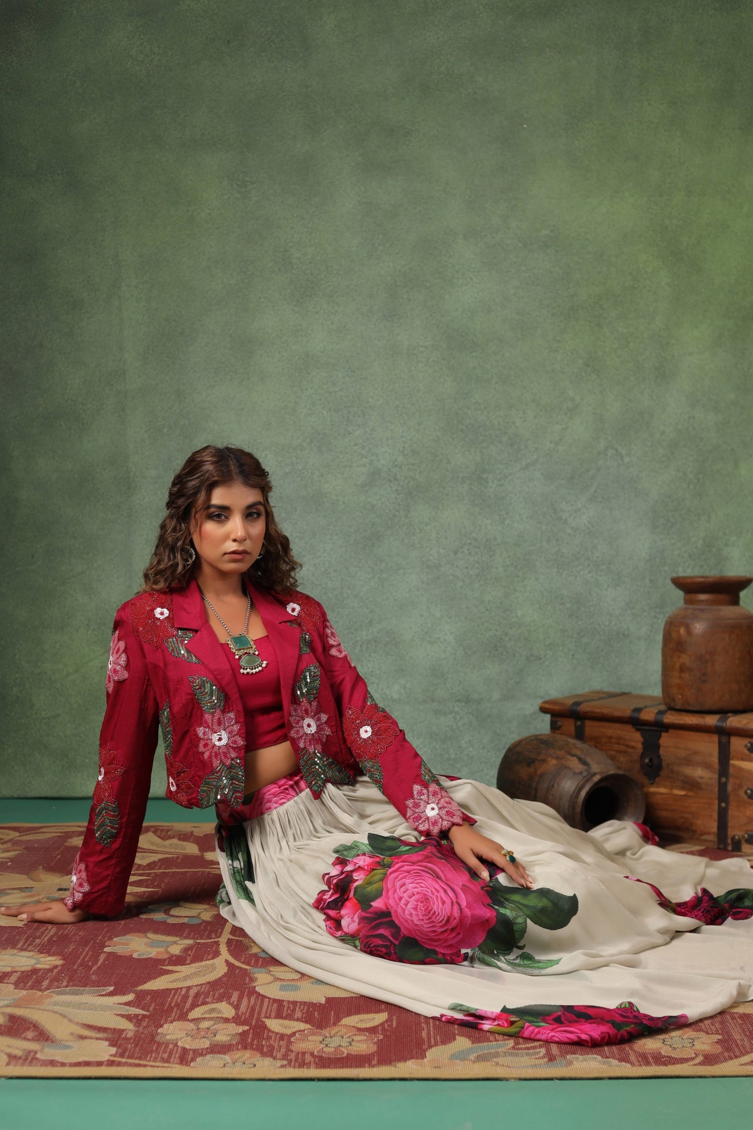 Crimson Bloom Jacket Lehenga Set