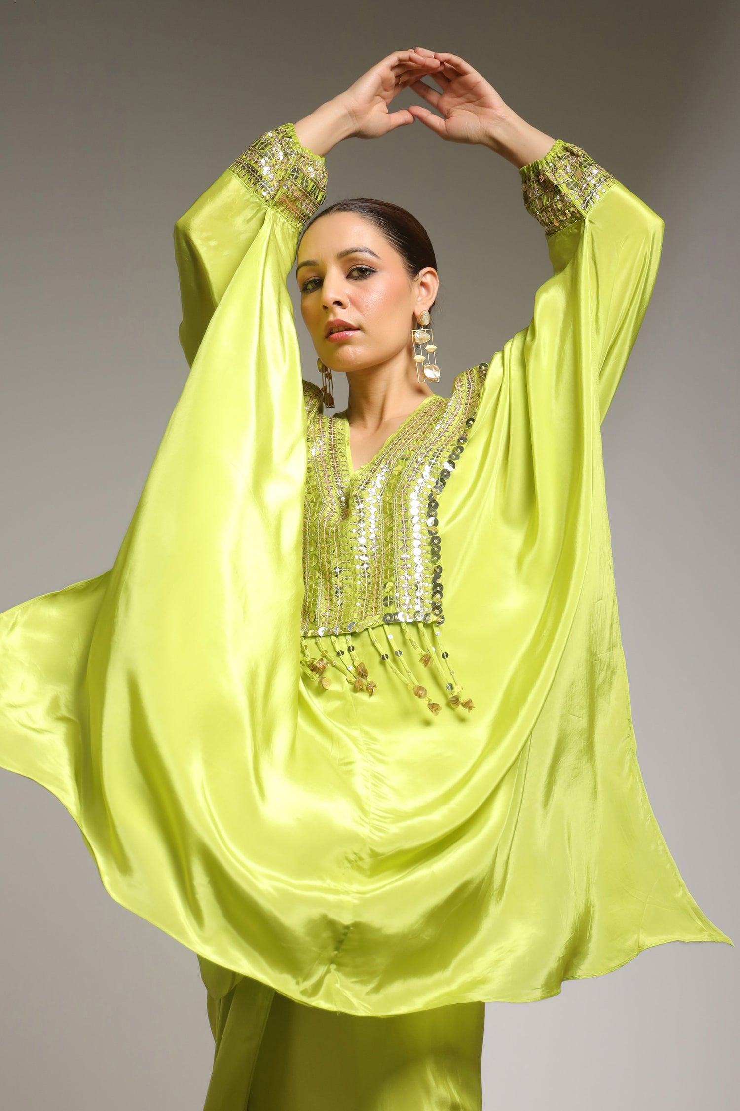 Noor Lime Kaftan Set