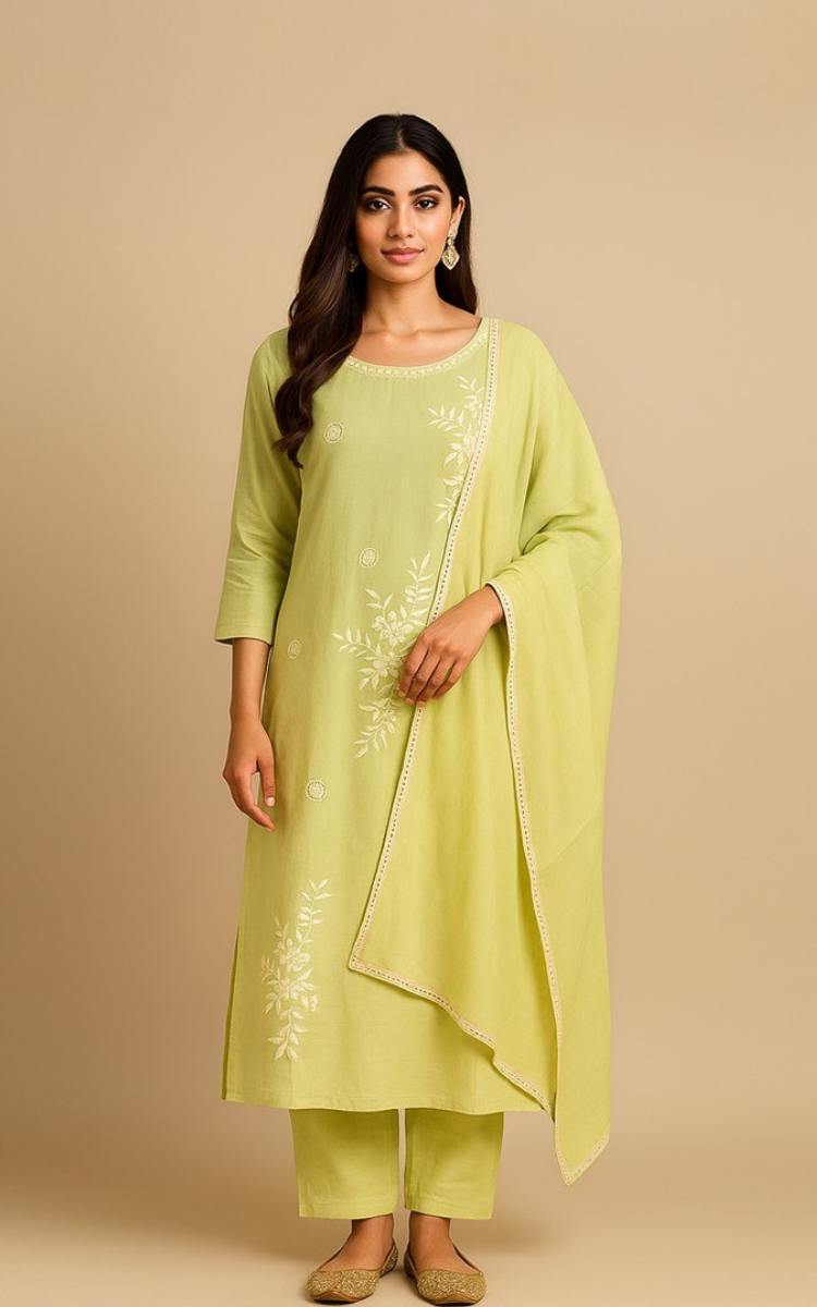 Lime Bloom Kurta Set