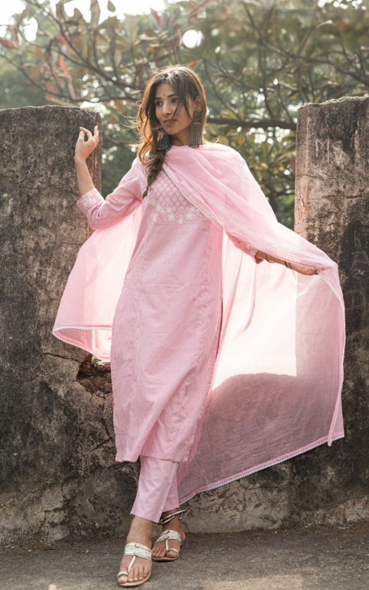 Rosy Breeze Cotton Kurta Set