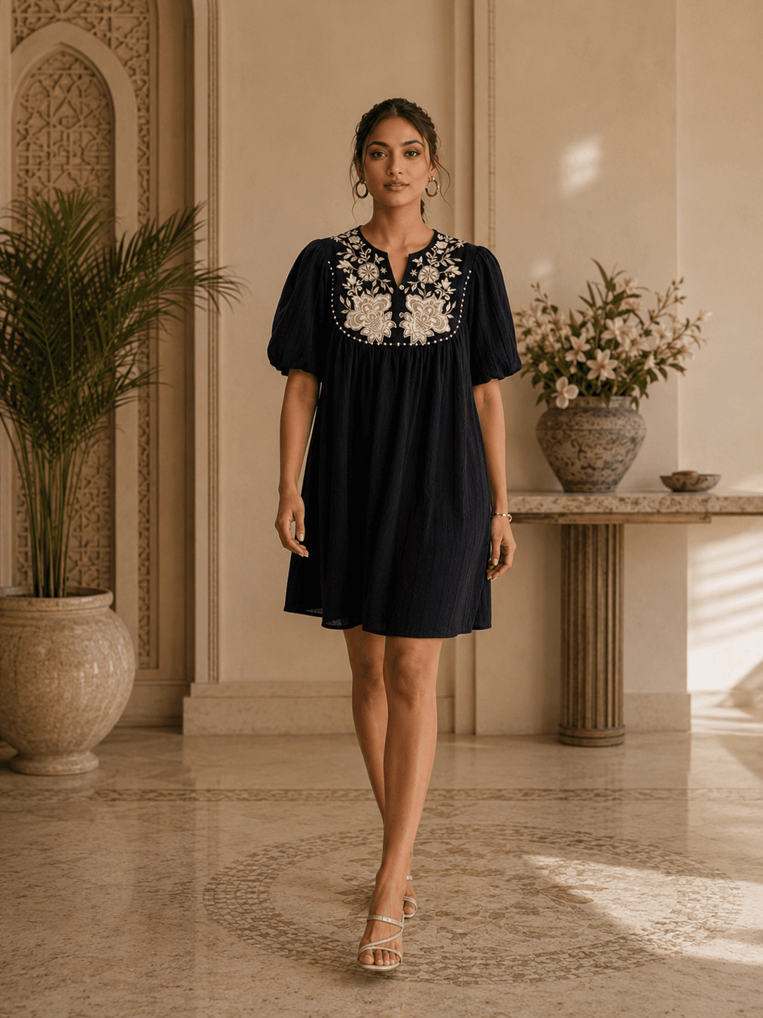 Black Petite Bloom One Piece(Above knee length)