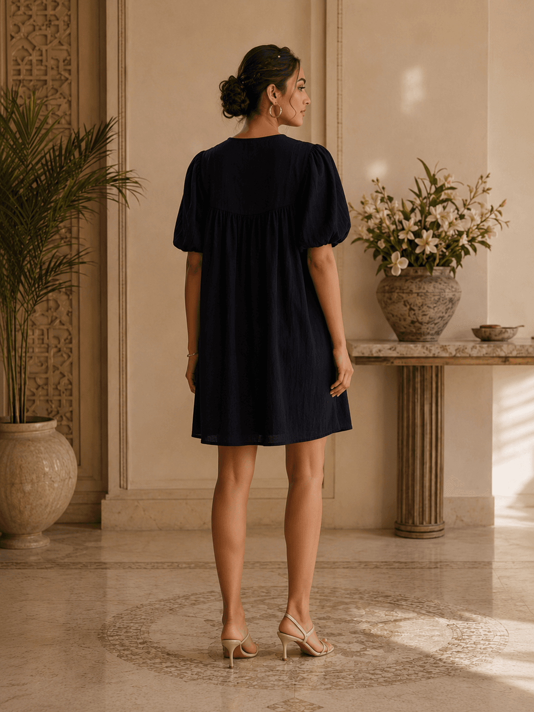 Black Petite Bloom One Piece(Above knee length)