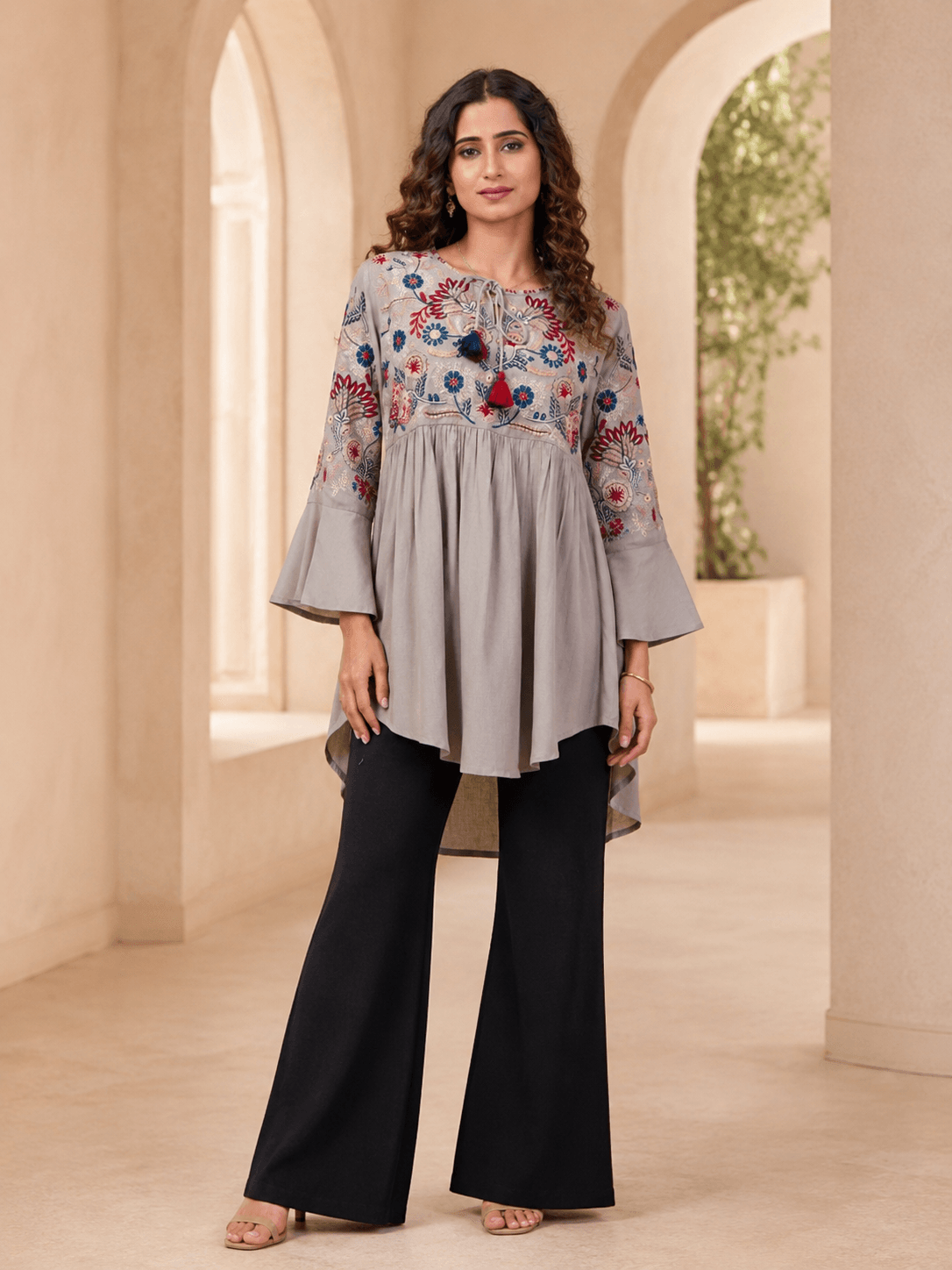 Grey Elegant Embroidered Tunic