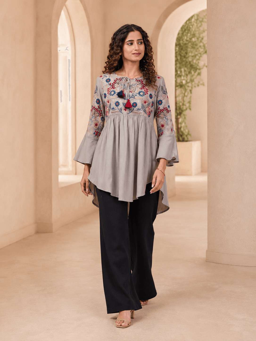 Grey Elegant Embroidered Tunic