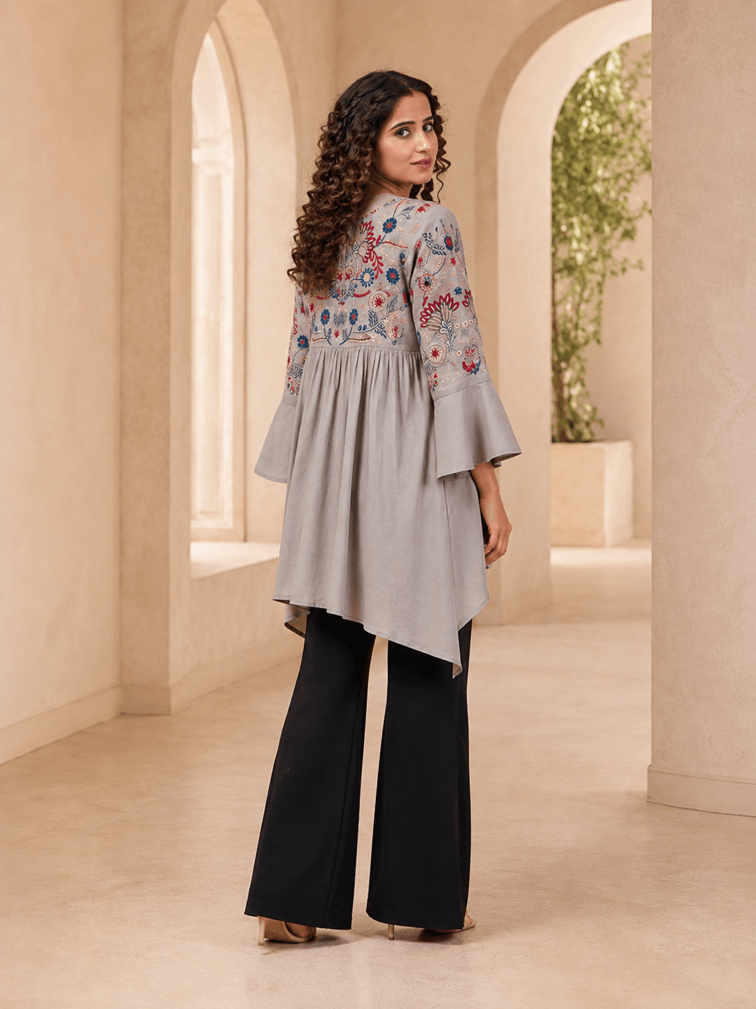 Grey Elegant Embroidered Tunic
