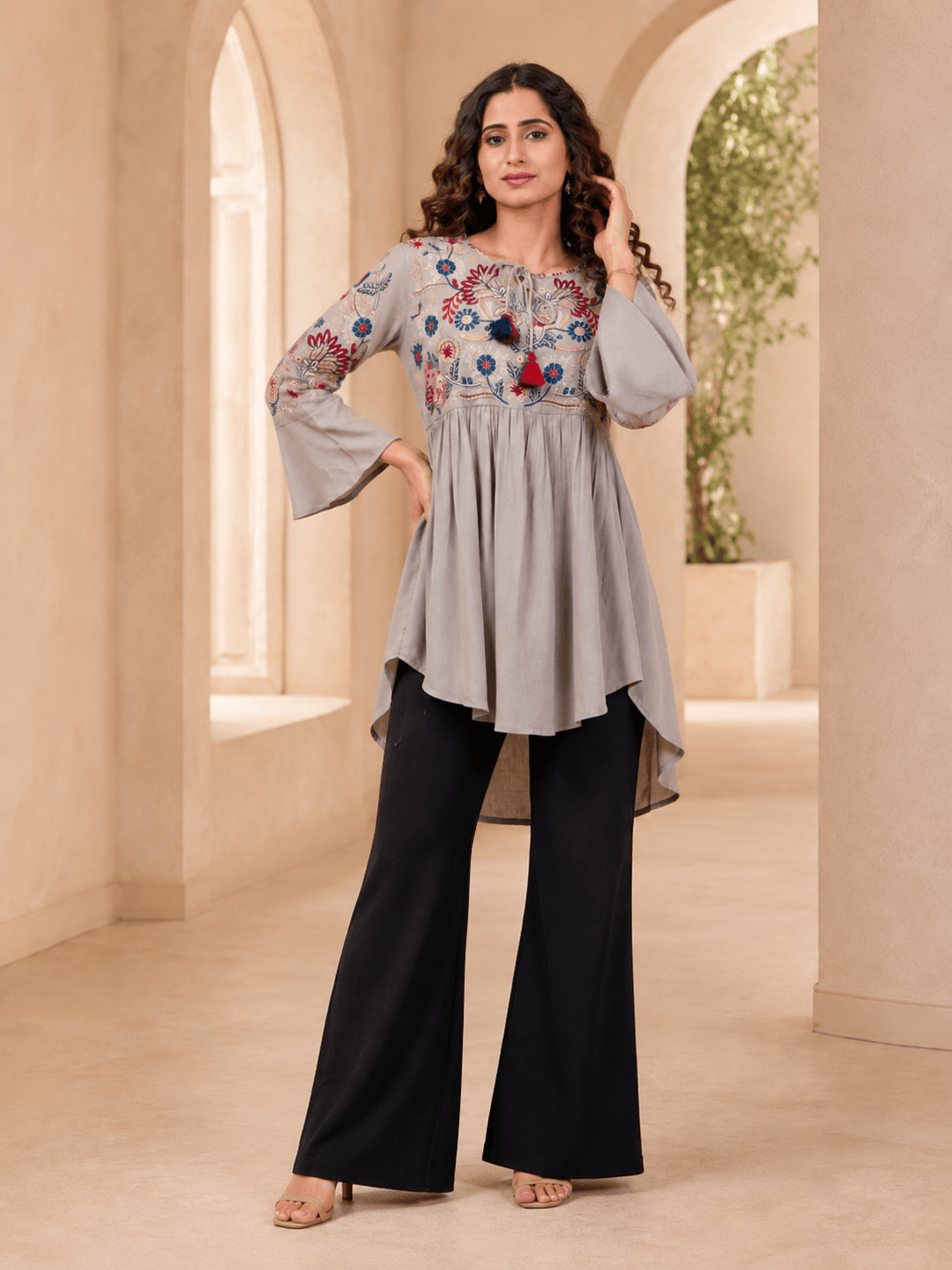 Grey Elegant Embroidered Tunic