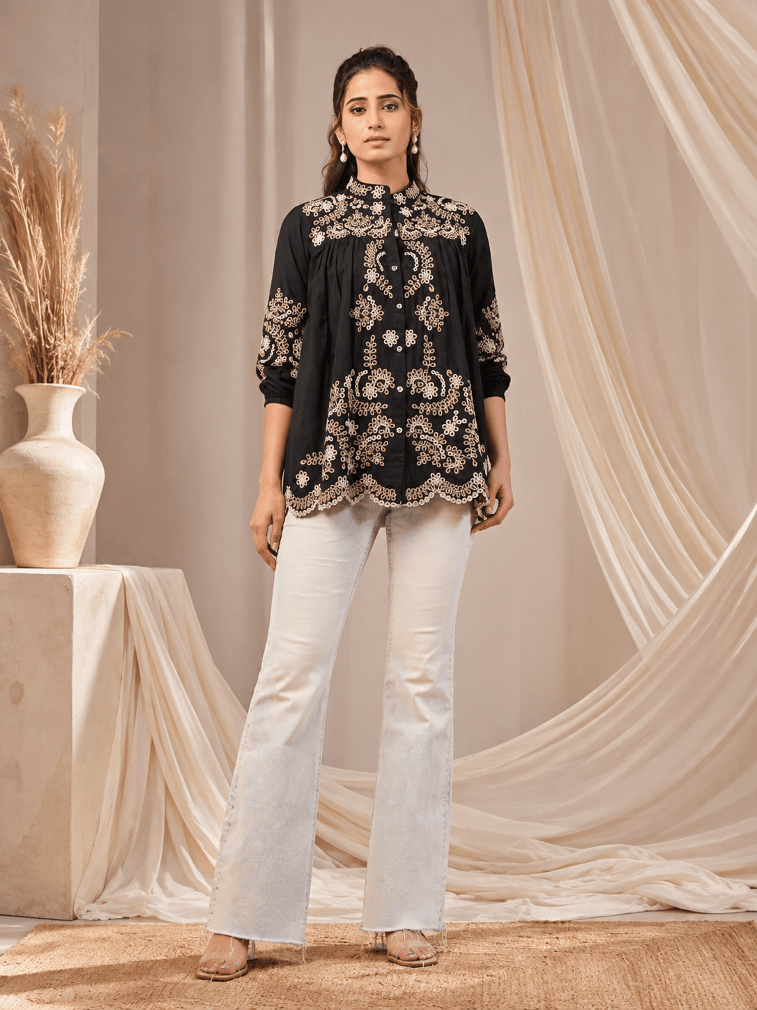 Black Floral Elegance Tunic