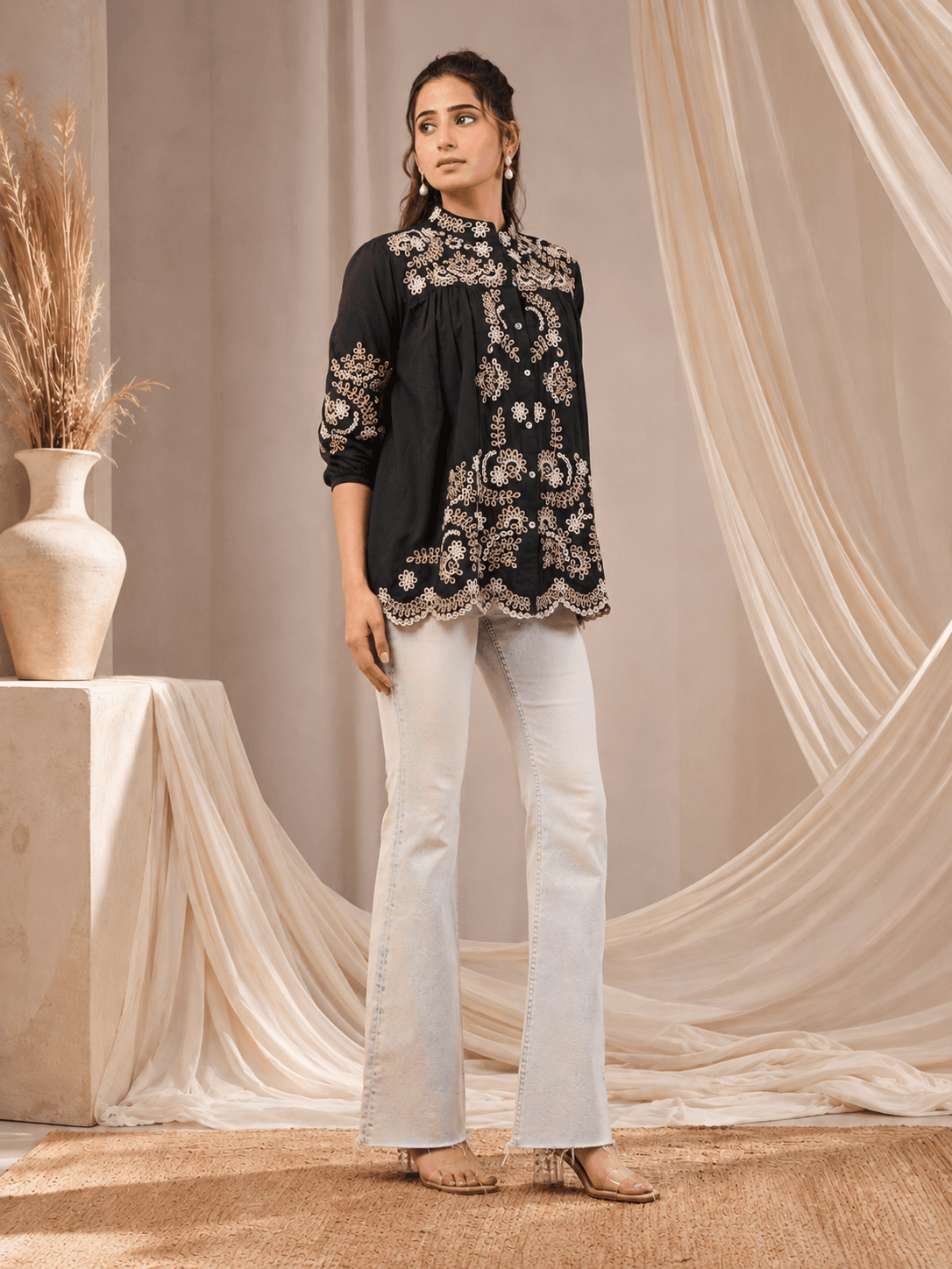 Black Floral Elegance Tunic