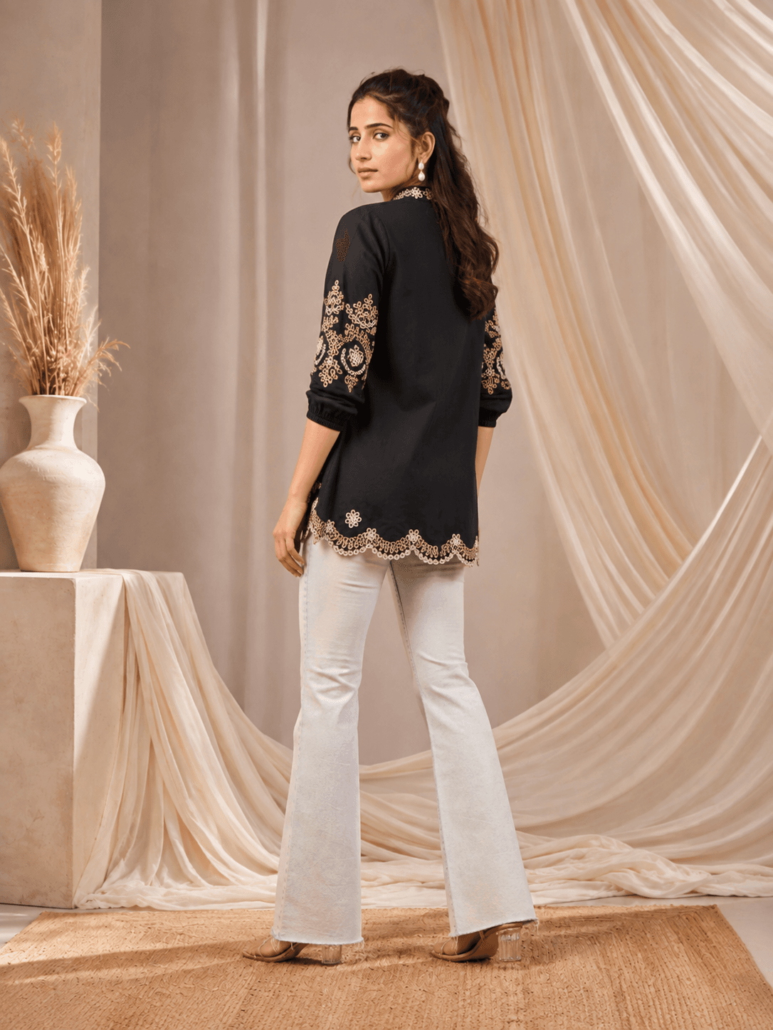 Black Floral Elegance Tunic