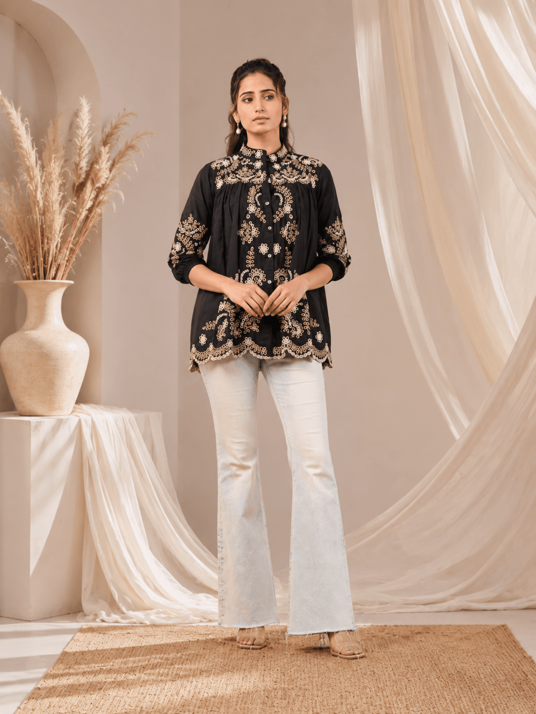 Black Floral Elegance Tunic