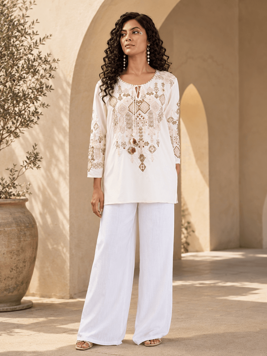 White Silken Charm Tunic