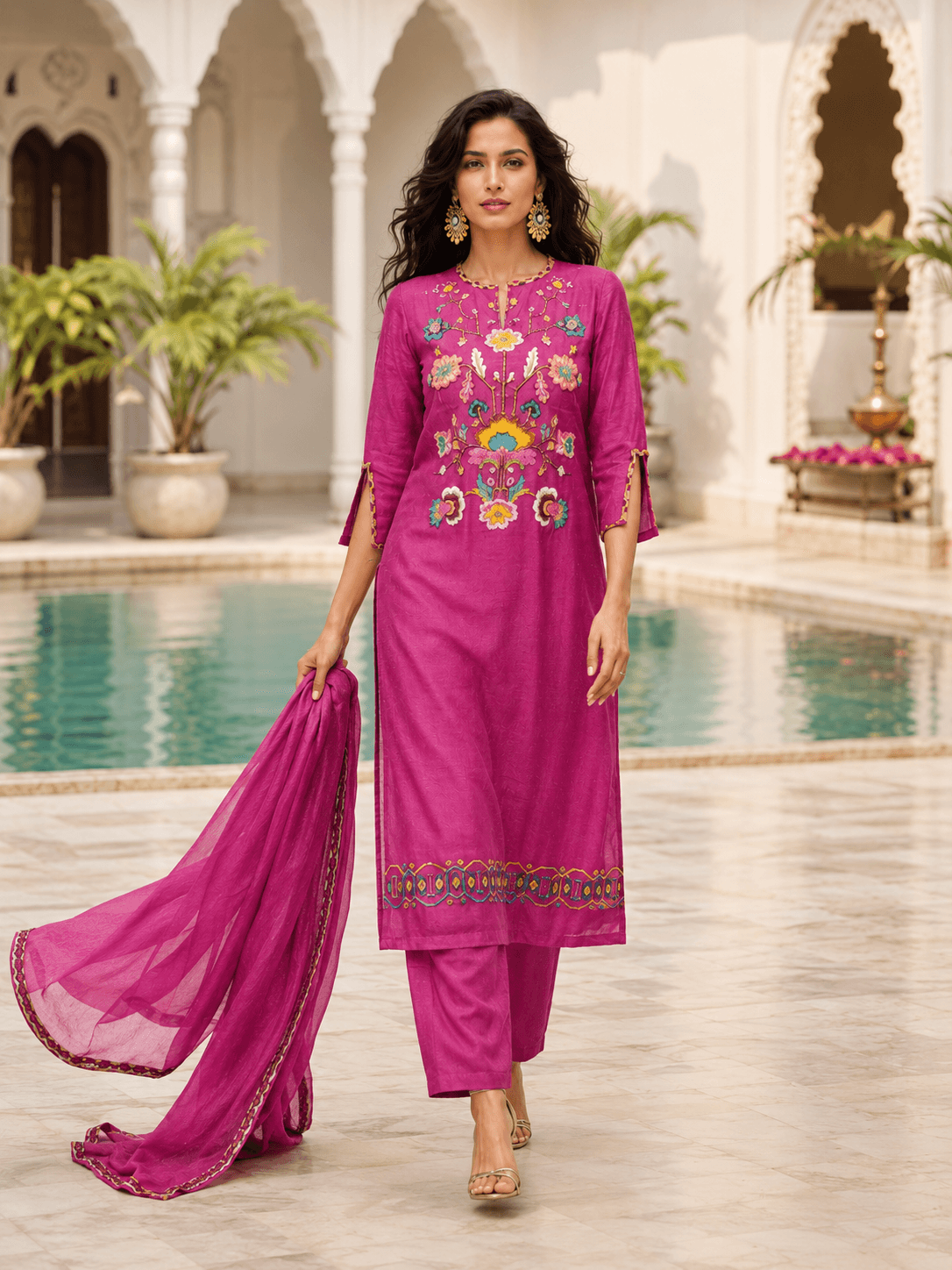 Gulnaar Fuchsia Embroidered Dupatta Set