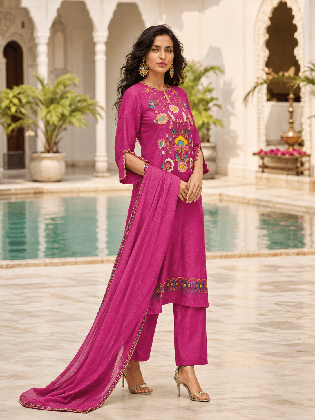 Gulnaar Fuchsia Embroidered Dupatta Set