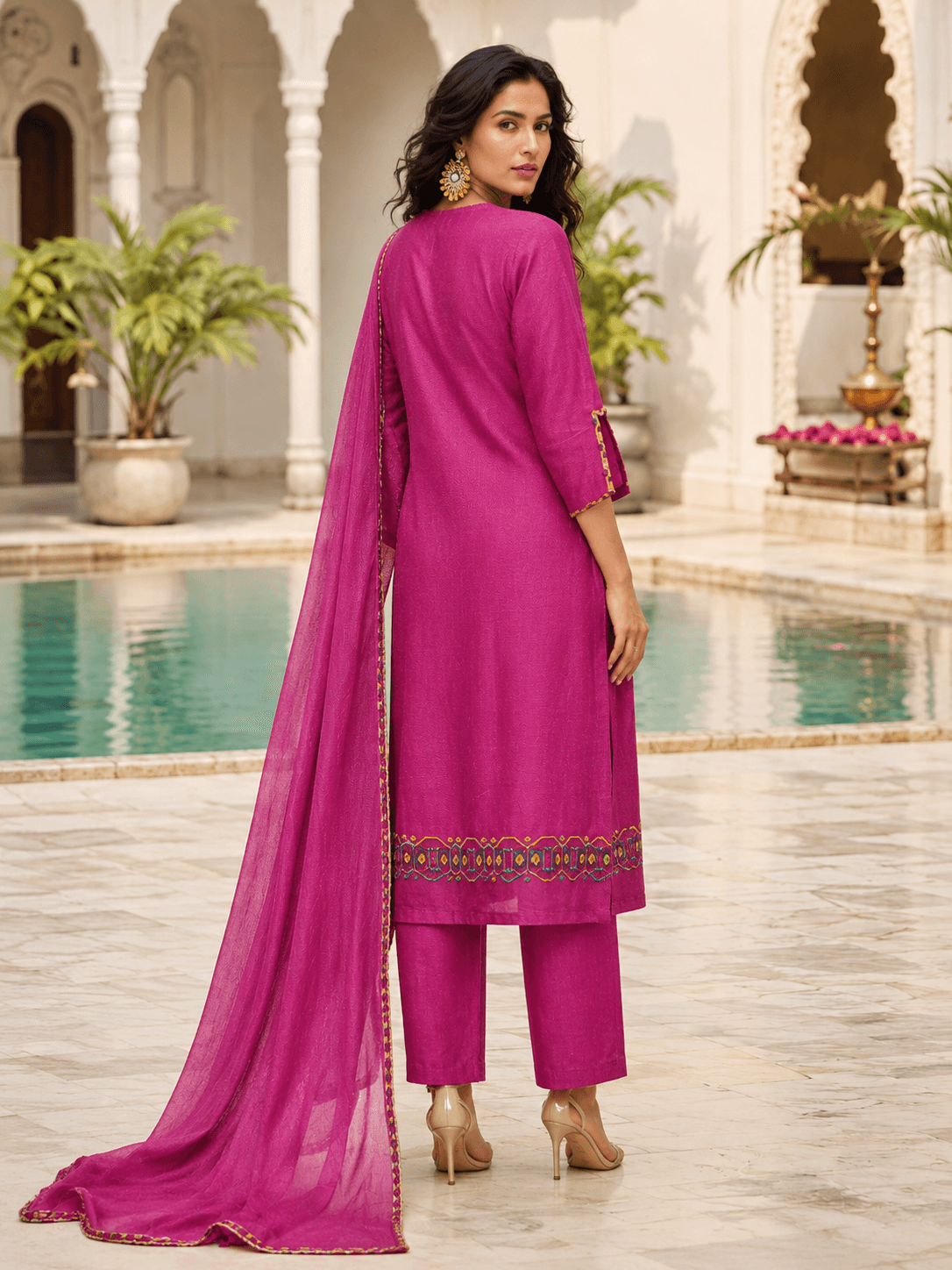 Gulnaar Fuchsia Embroidered Dupatta Set