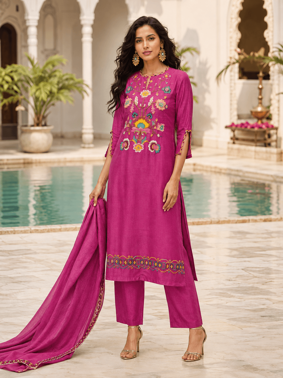 Gulnaar Fuchsia Embroidered Dupatta Set