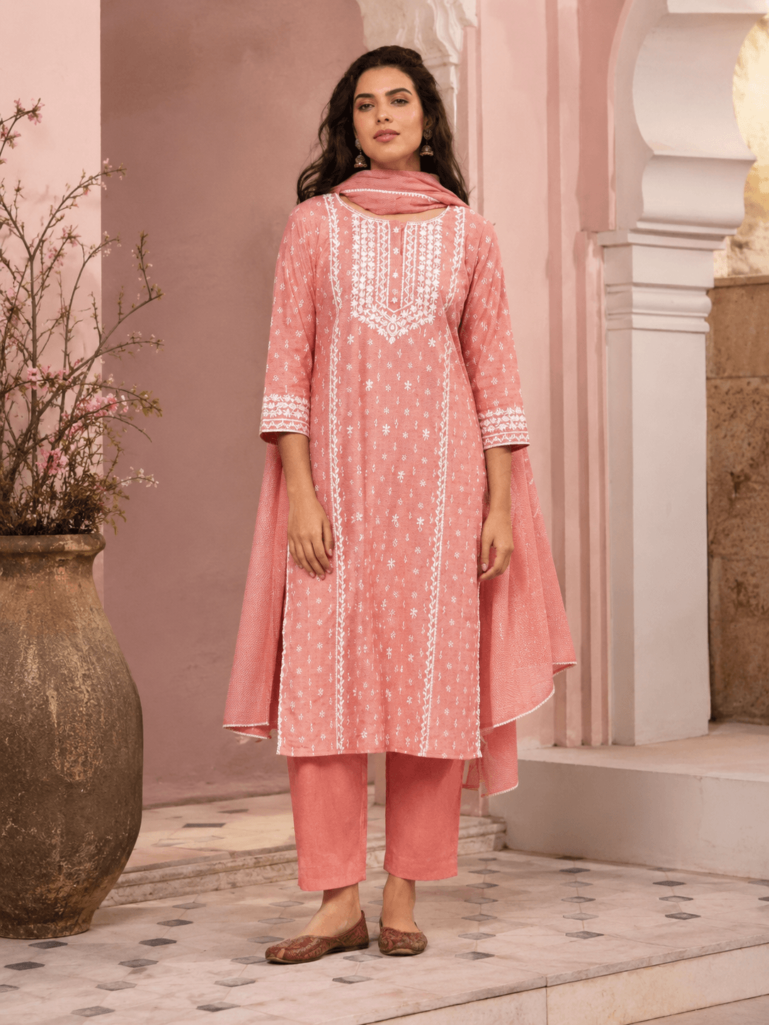 Gulrooh Peach Embroidered Dupatta Set