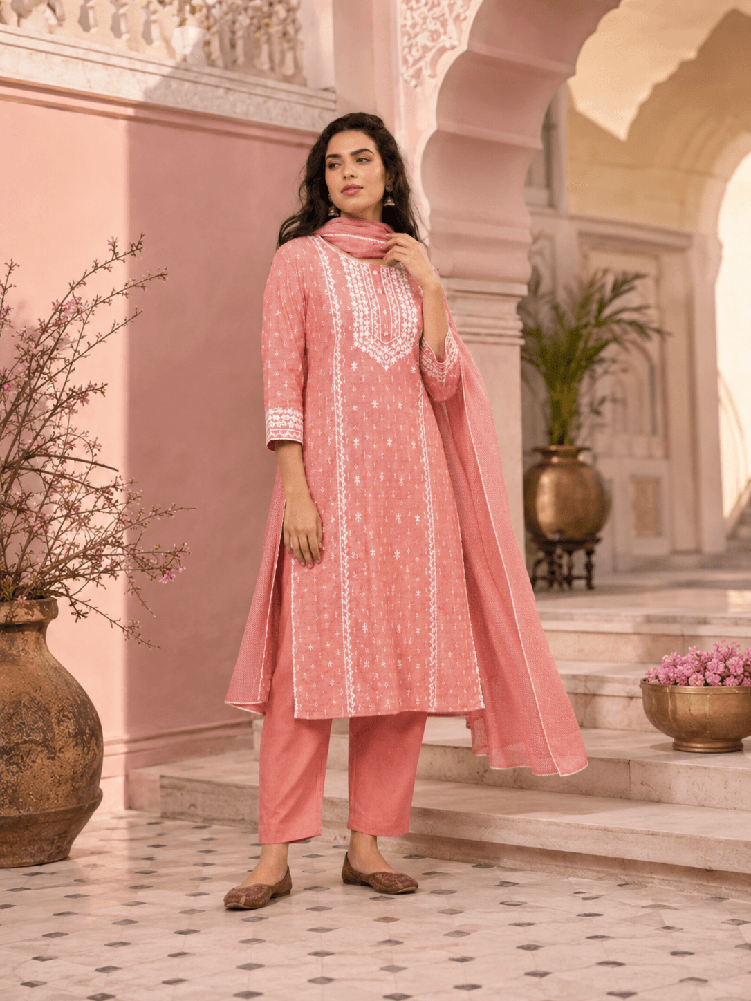Gulrooh Peach Embroidered Dupatta Set