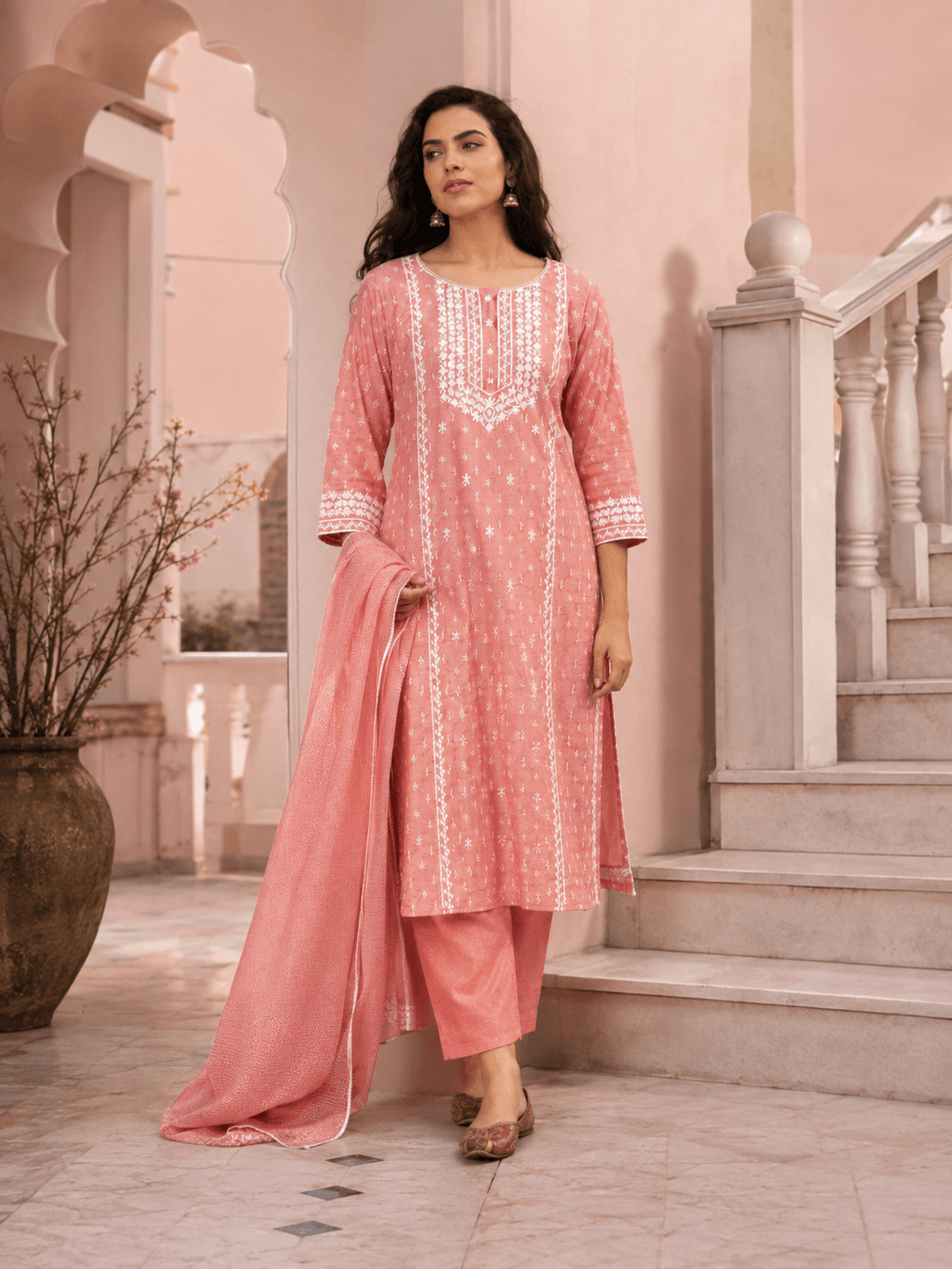 Gulrooh Peach Embroidered Dupatta Set