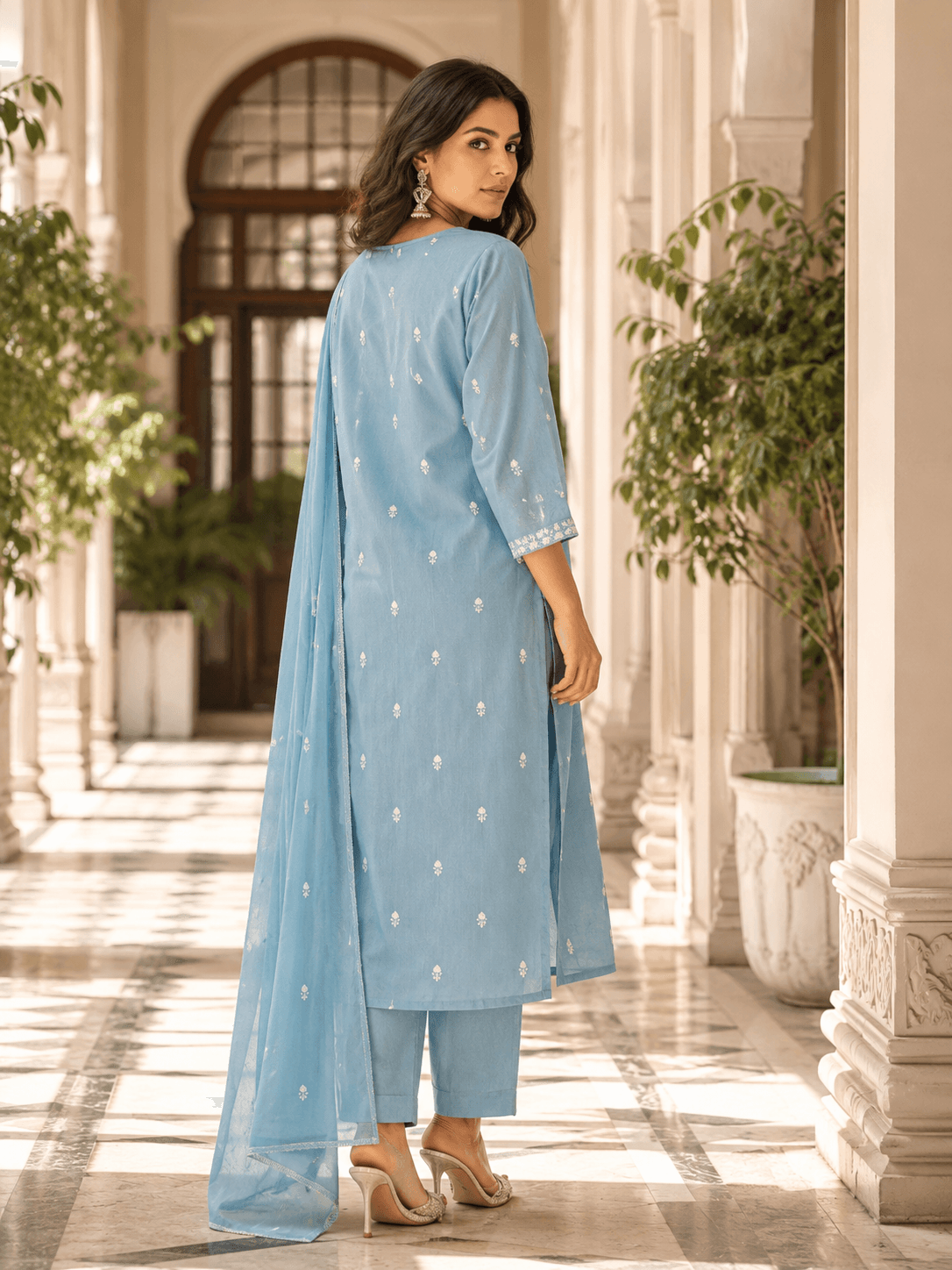 Sky Blue Embroidered Dupatta Set