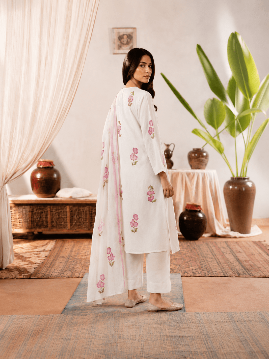 Ivory Floral Dupatta Set