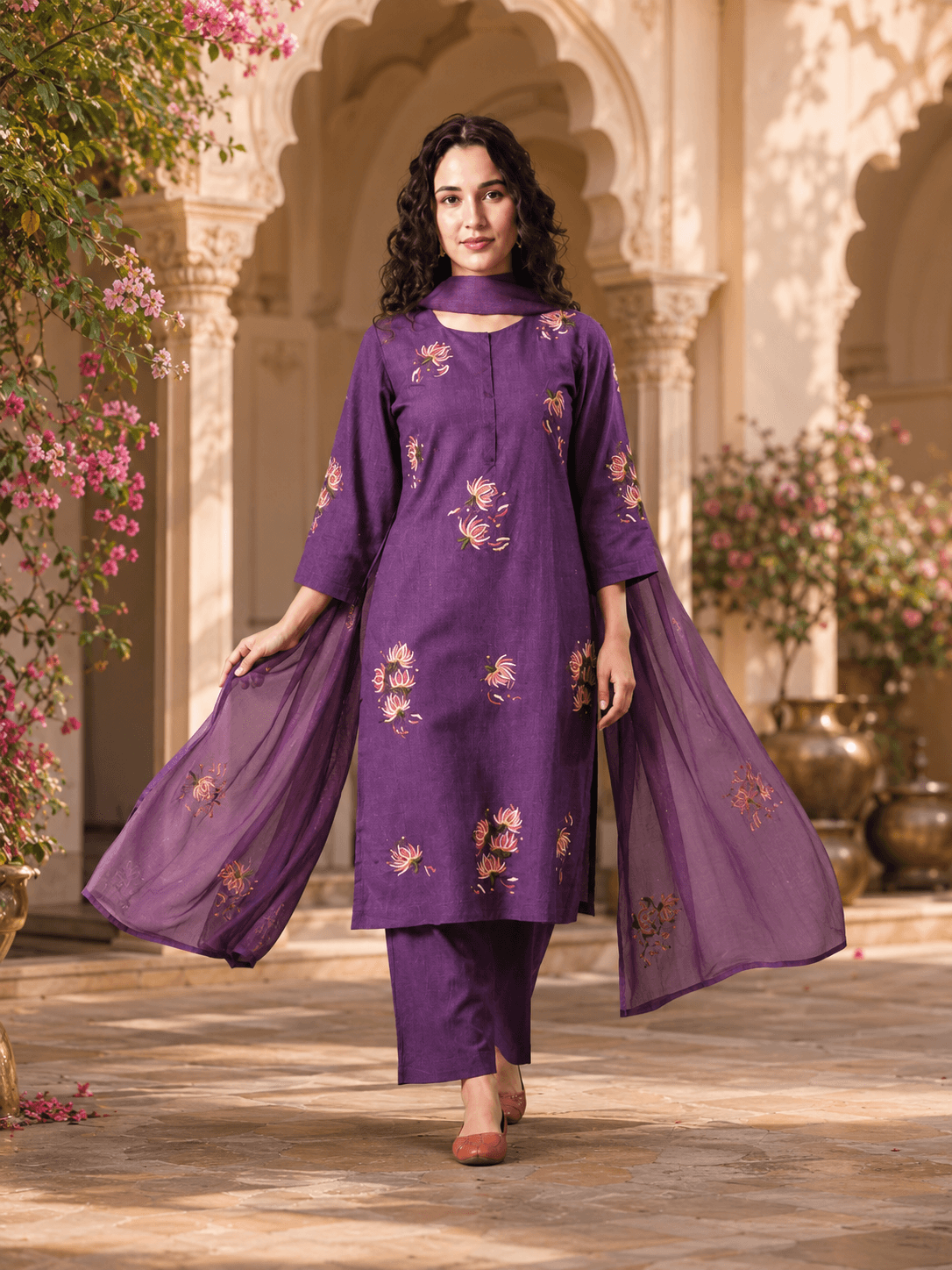 Iraaya Purple Floral Dupatta Set