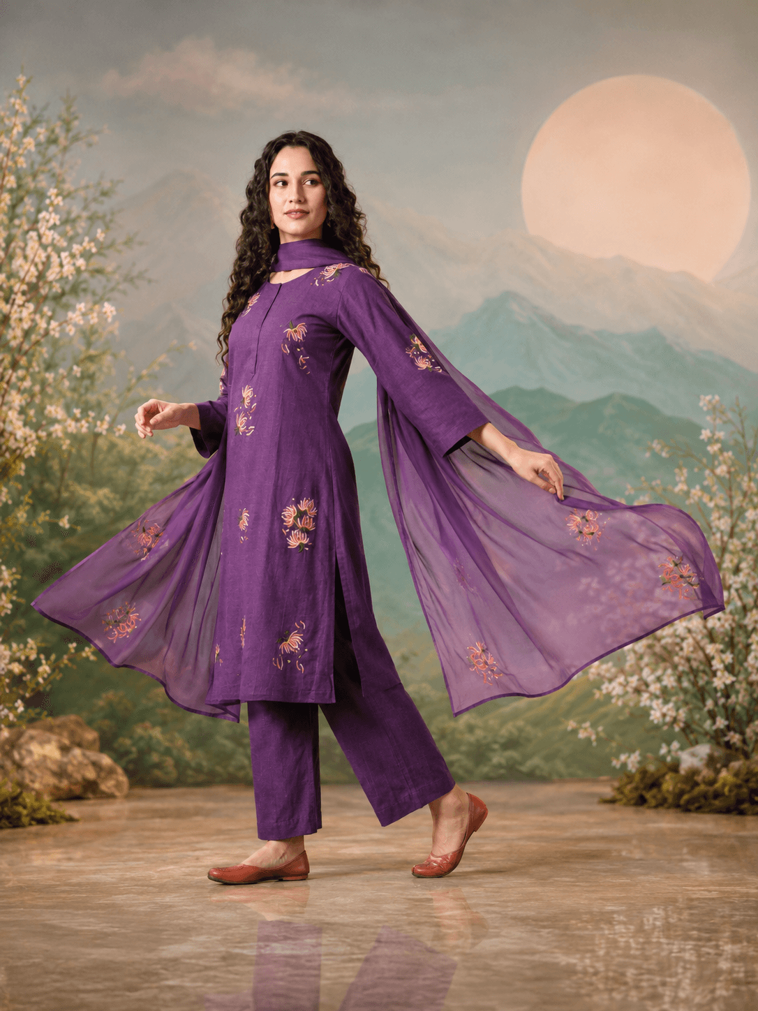 Iraaya Purple Floral Dupatta Set