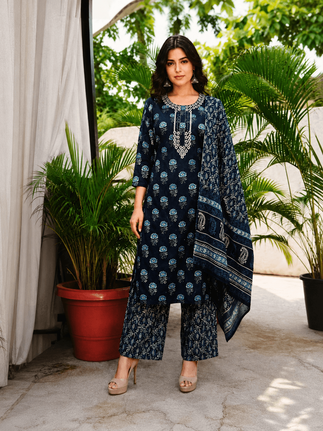 Indigo Printed Dupatta Set