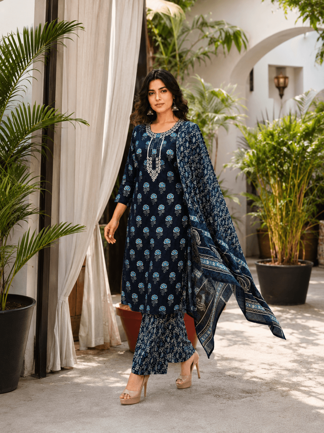 Indigo Printed Dupatta Set