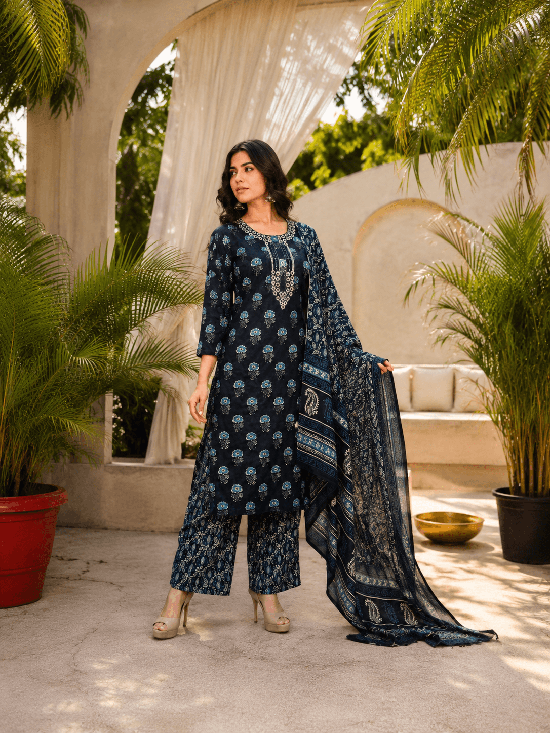Indigo Printed Dupatta Set
