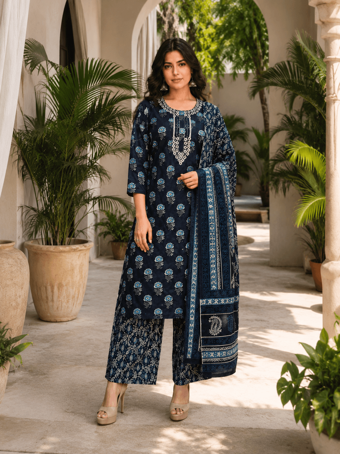 Indigo Printed Dupatta Set