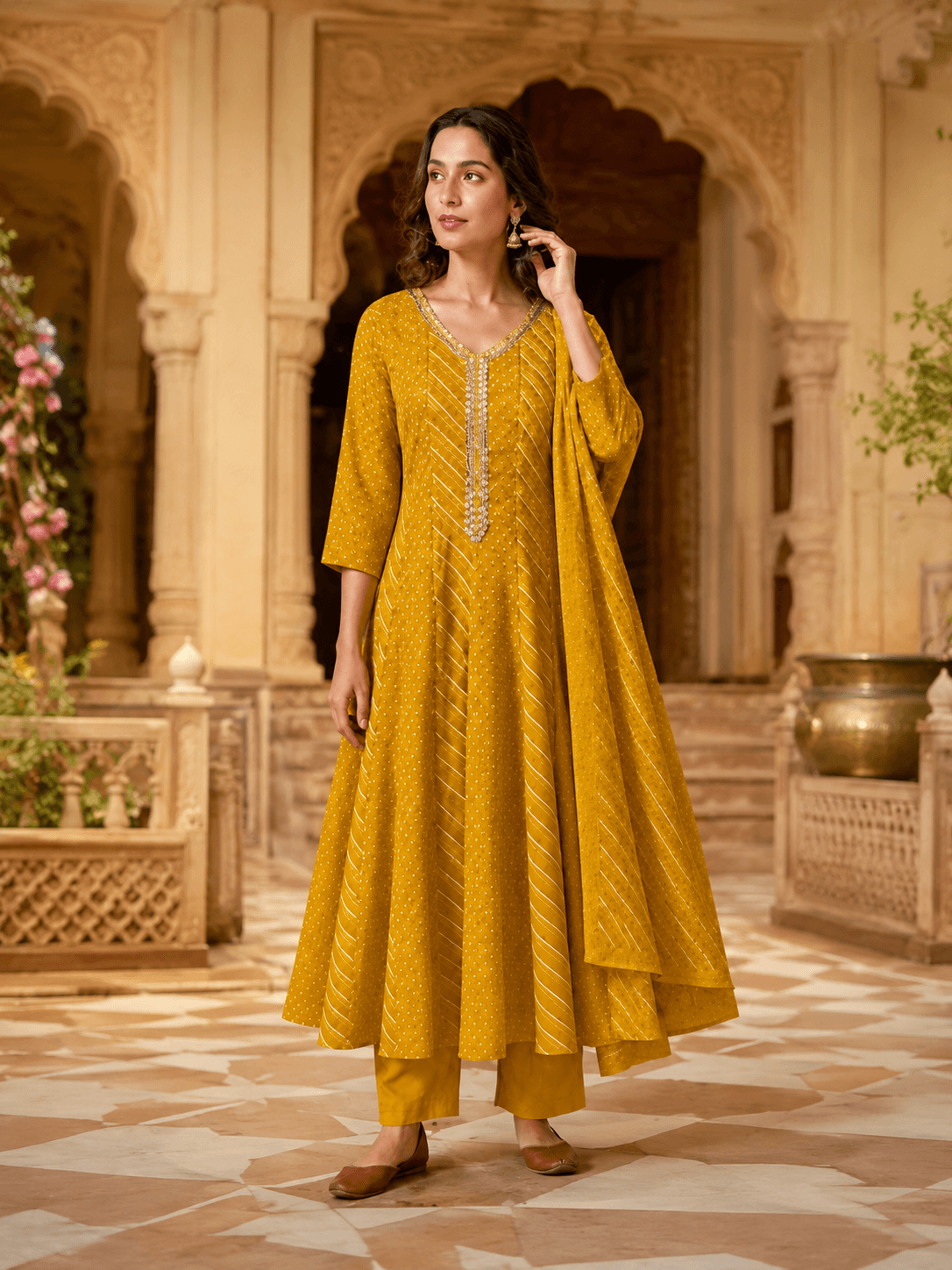 Mustard Flared Dupatta Set