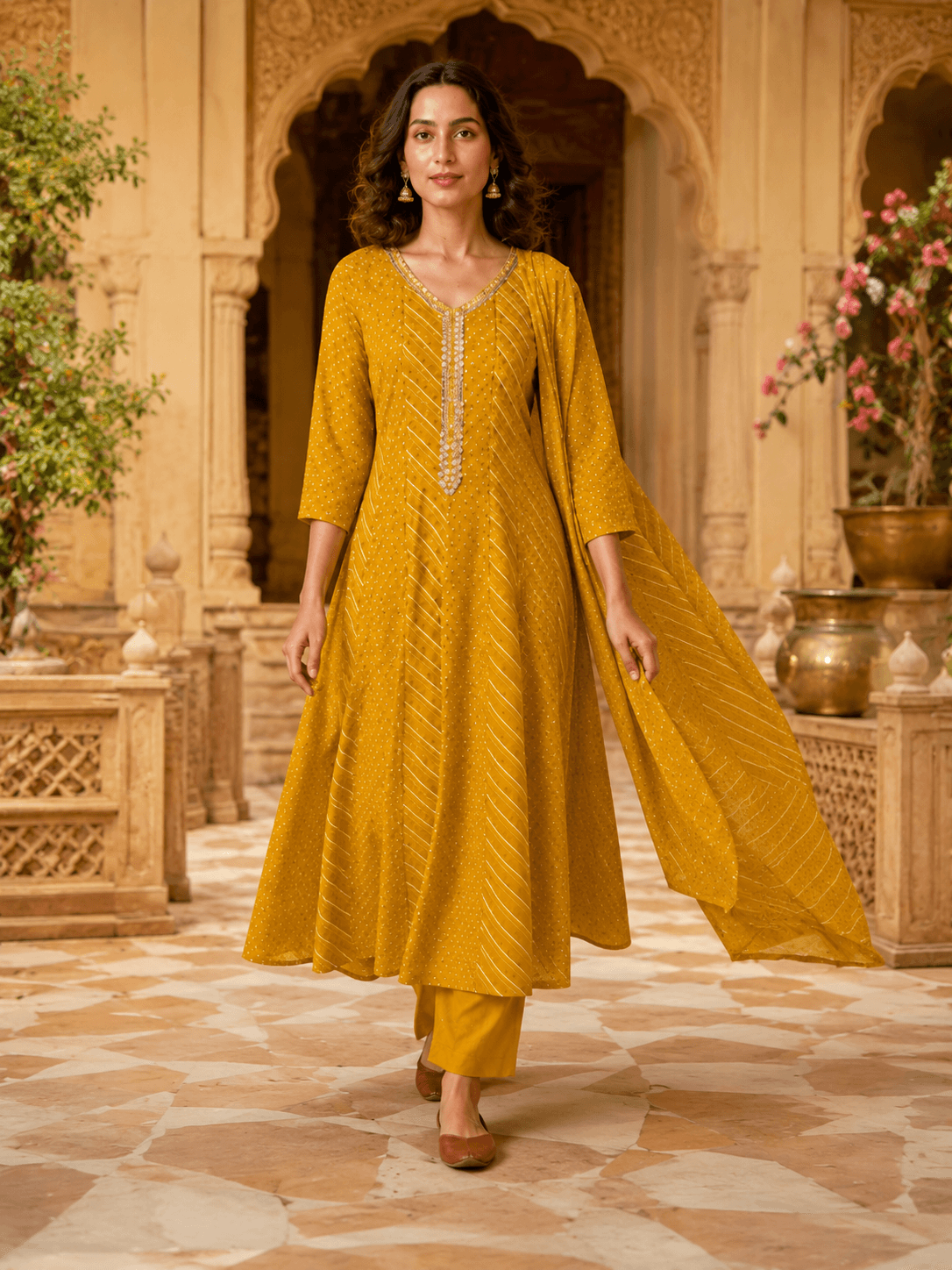 Mustard Flared Dupatta Set