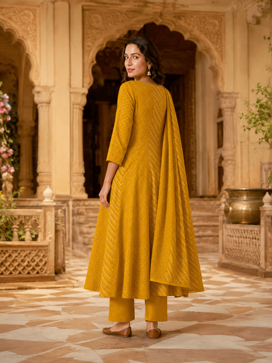 Mustard Flared Dupatta Set