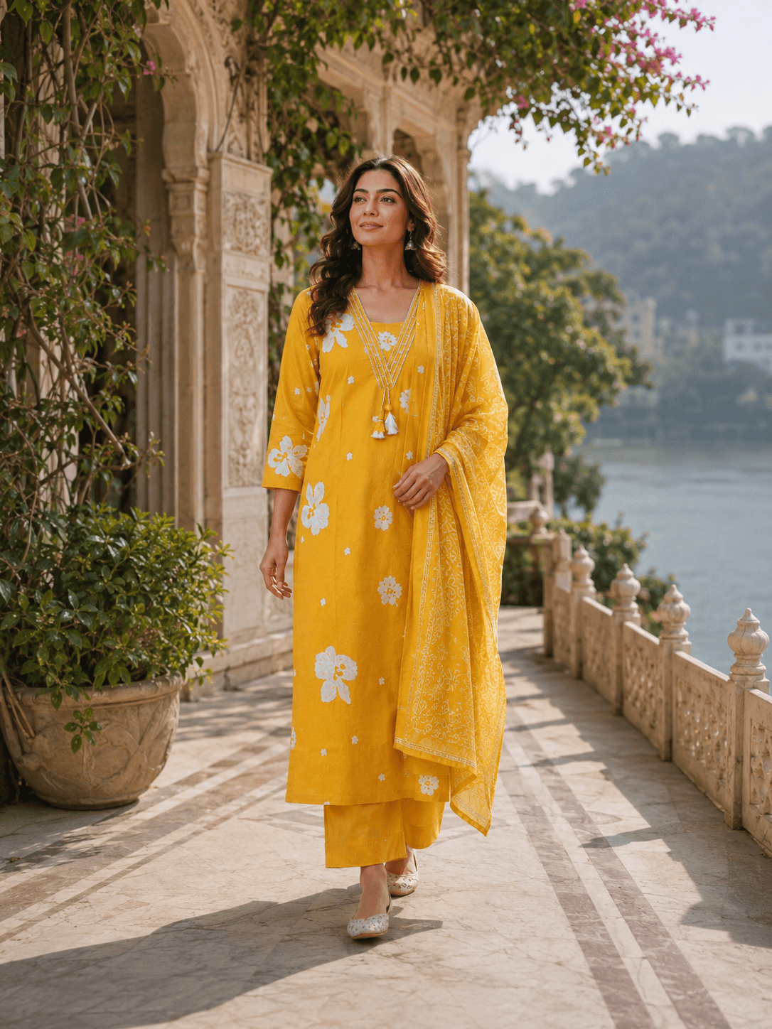 Mustard Gulbahar Dupatta Set