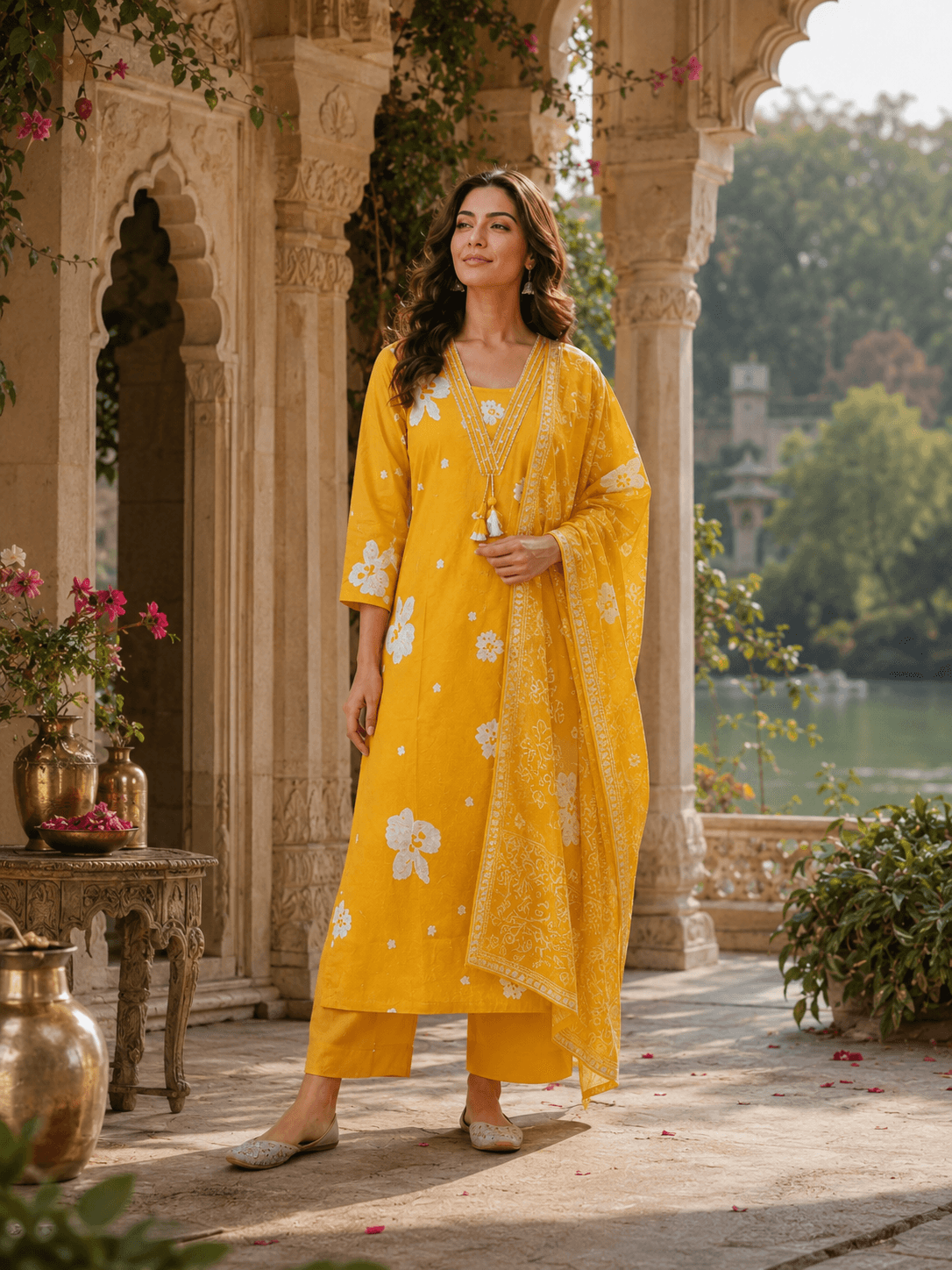 Mustard Gulbahar Dupatta Set