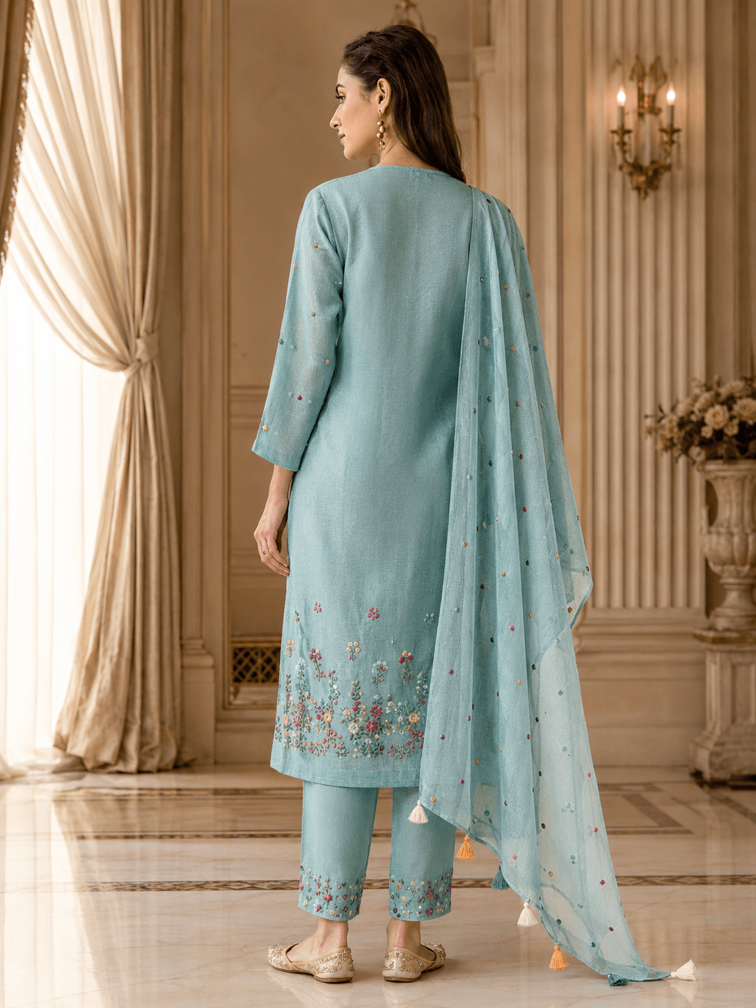 Aqua Gulzar Embroidered Dupatta Set