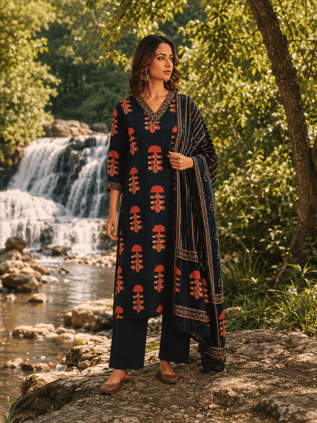 Indigo Rust Heritage Dupatta Set