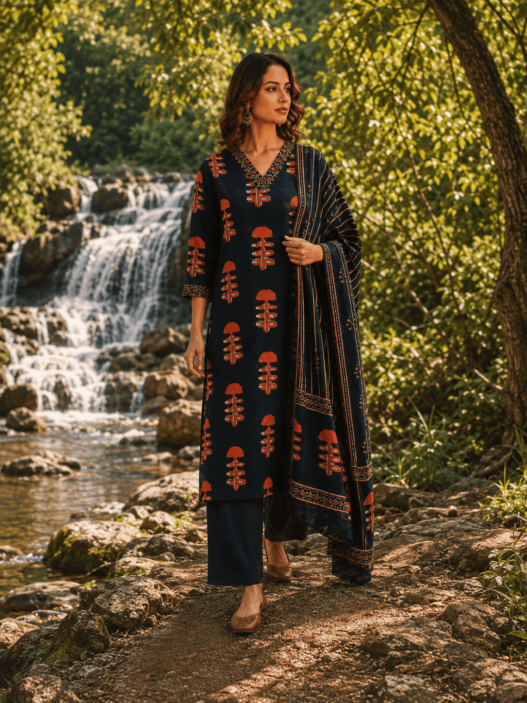 Indigo Rust Heritage Dupatta Set