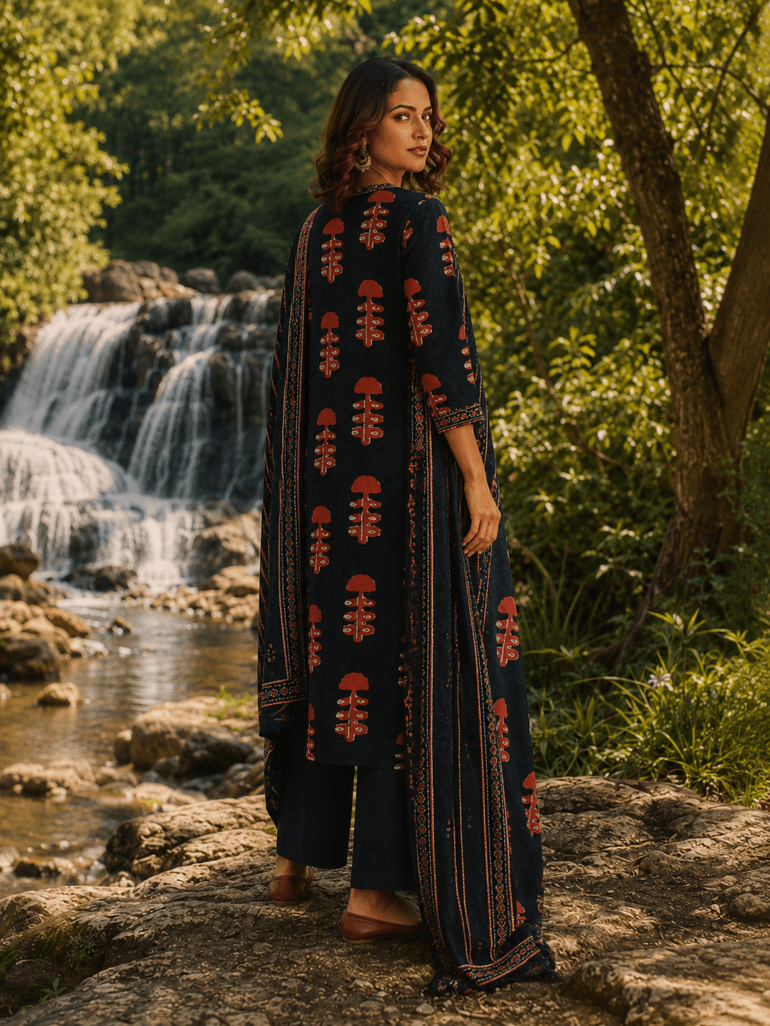 Indigo Rust Heritage Dupatta Set
