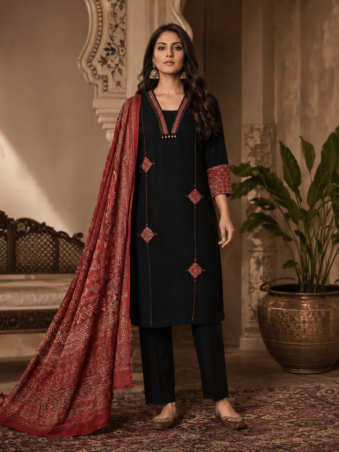 Midnight Crimson Dupatta Set