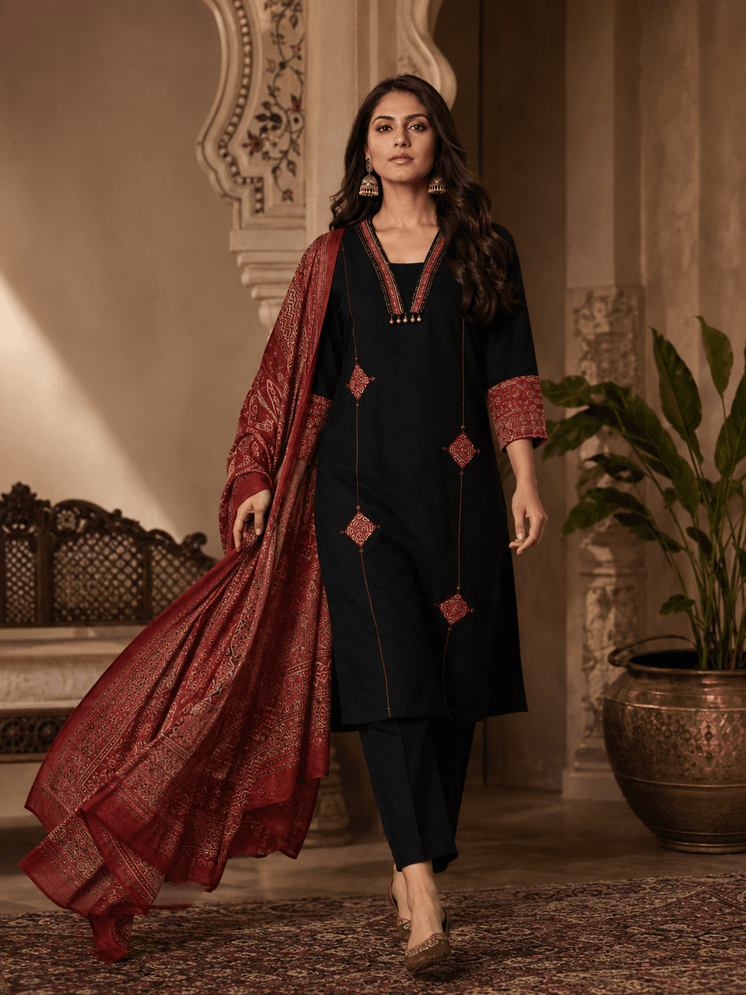Midnight Crimson Dupatta Set