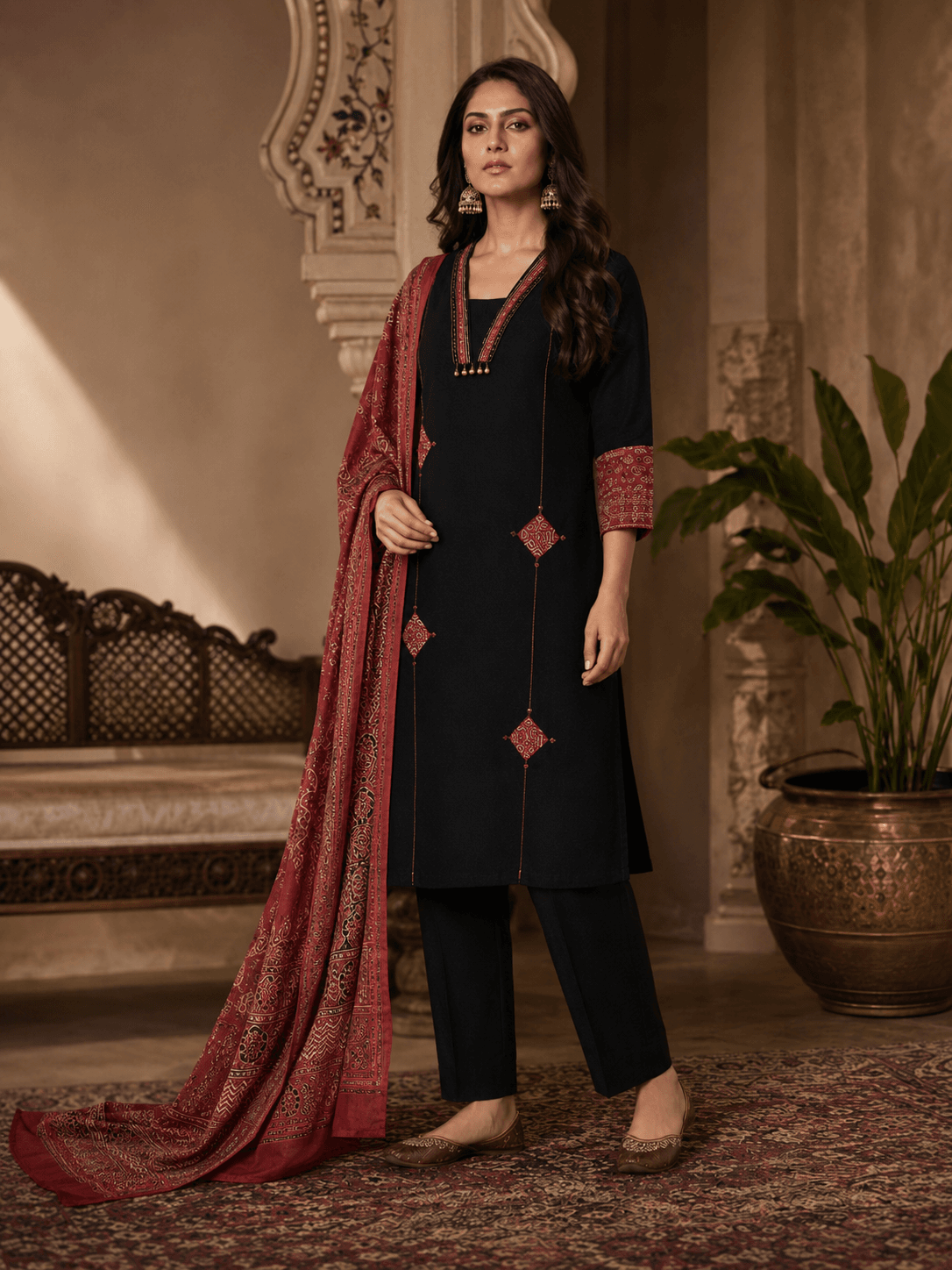 Midnight Crimson Dupatta Set