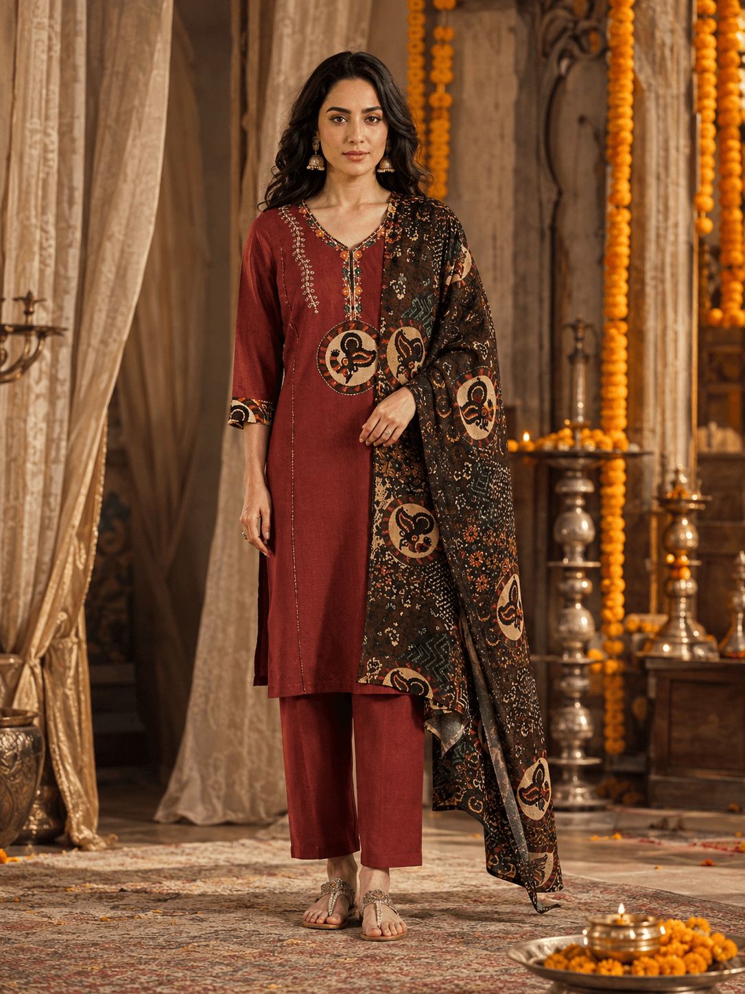 Rust Heritage Dupatta Set