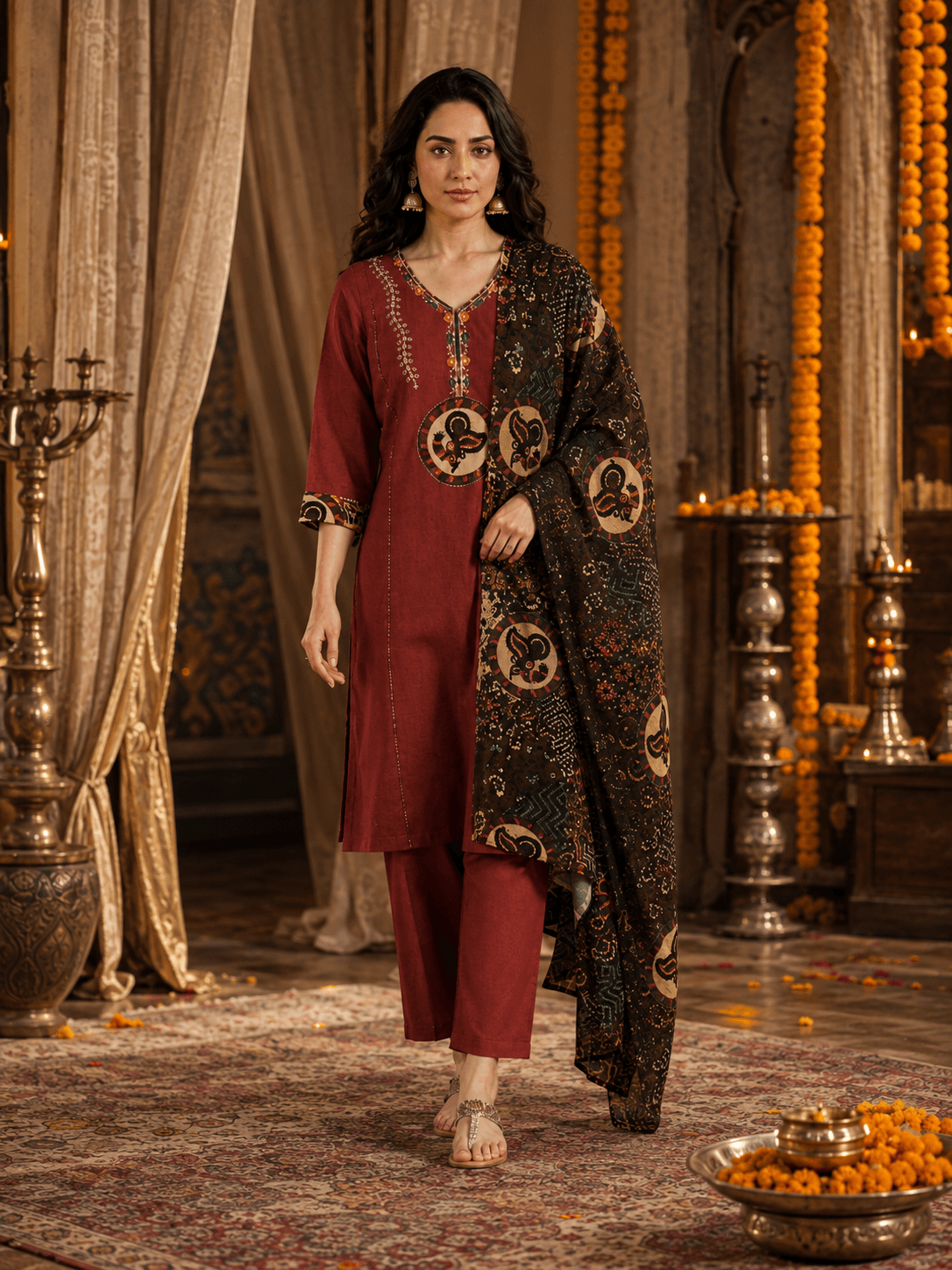 Rust Heritage Dupatta Set