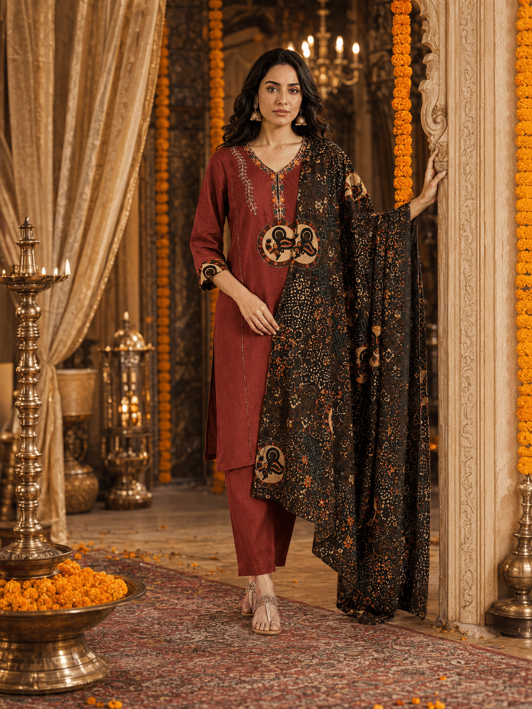 Rust Heritage Dupatta Set