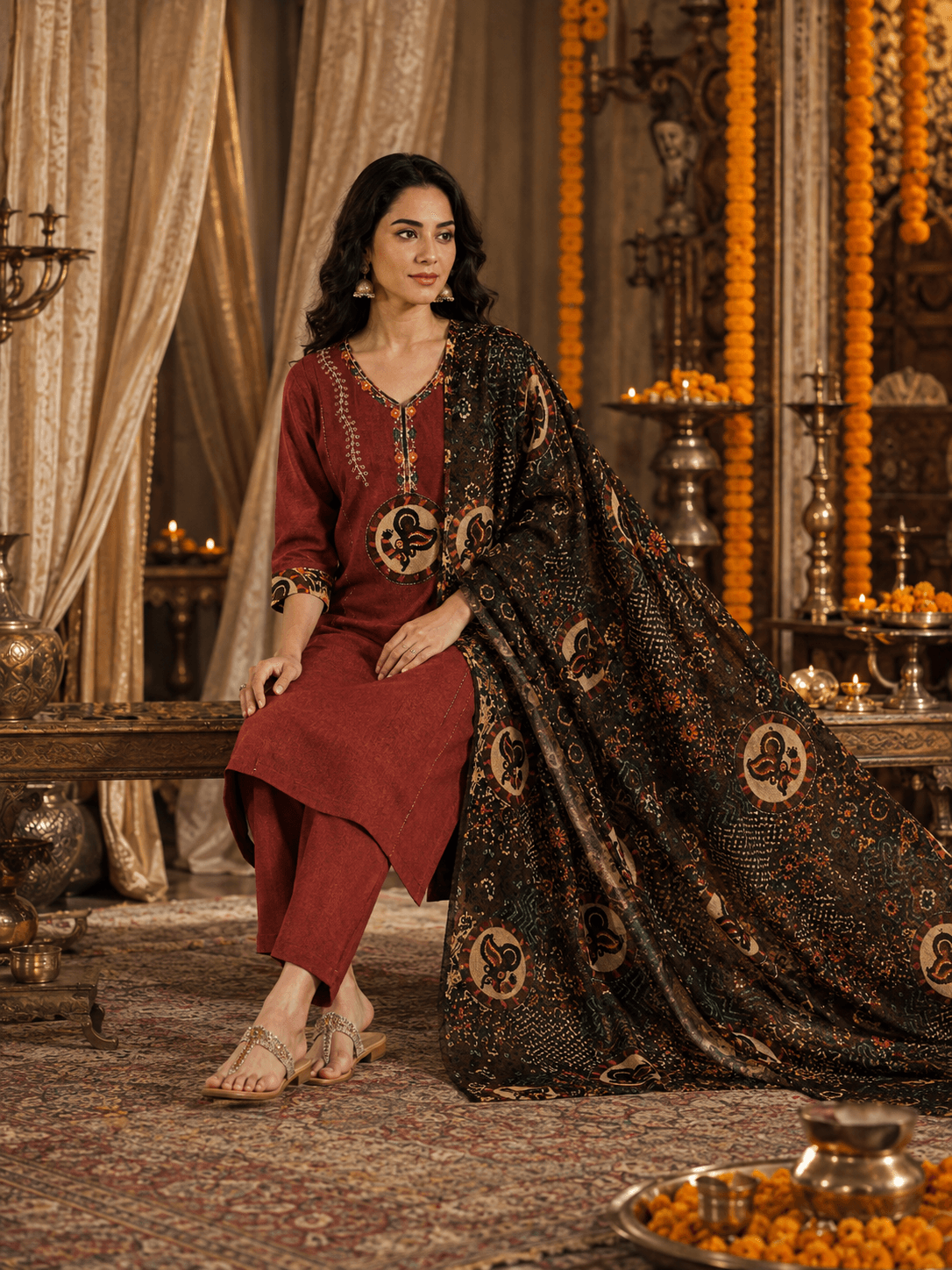Rust Heritage Dupatta Set